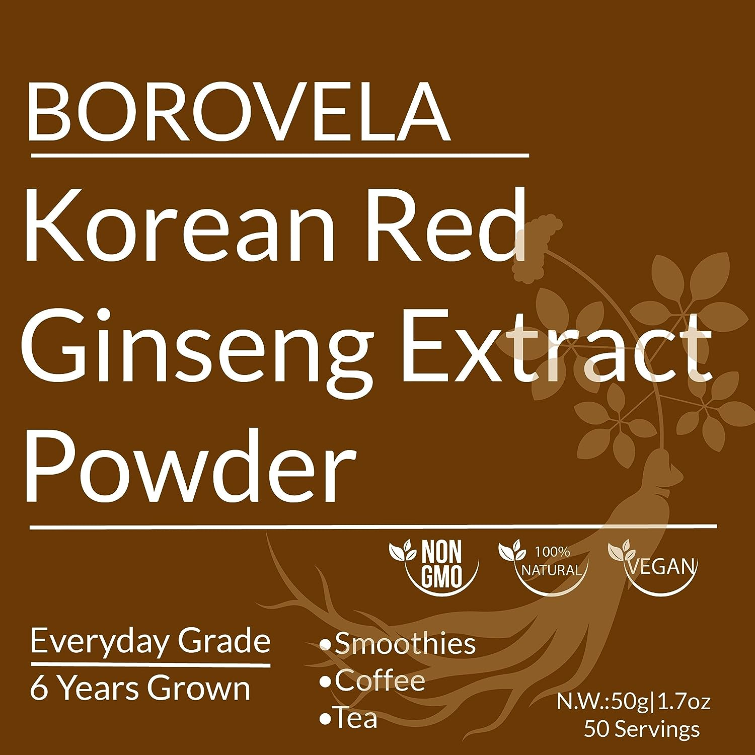Korean Red Ginseng Extract Powder 100% Natural Authentic Korean Health Power Support Healthy Immune System Energy & Focus Supplements Mix with Coffee Tea Yogurt Soup Smoothies 50 Servings