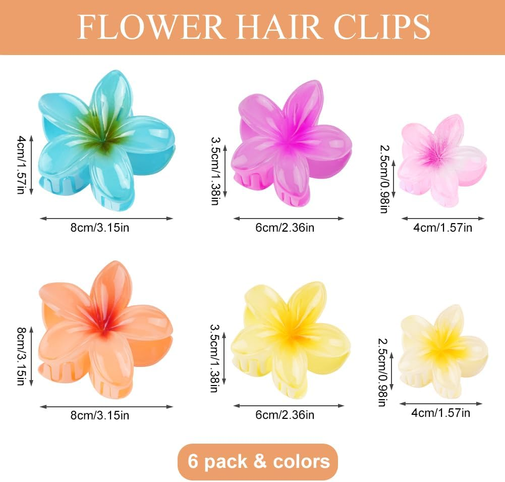 Alaoo Flower Hair Clip, Pack of 6 Hair Clips, Flower Hair Claw Clips, Hawaiian Plumeria Hair Accessories, Non-Slip Hair Clip, Flower, Hair Accessories for Women, Thick/Thin Hair, Holiday Gifts image number 1