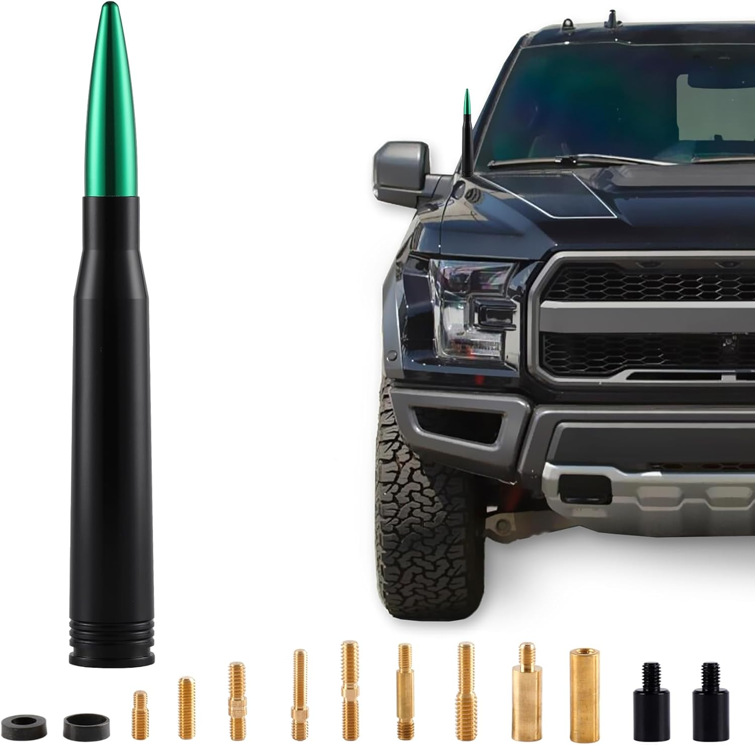 BJSIA Universal Car Antenna Compatible with Ford F150 F250 F350 Super Duty Raptor Dodge RAM 1500 2500 3500 Antenna - Made of Rugged Billet and Aluminum, Black, Car Accessories - Blue image number 3