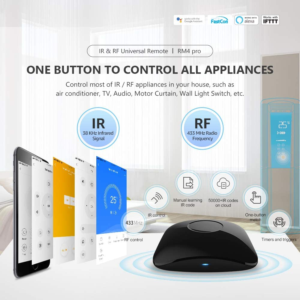Broadlink RM4 Pro IR & RF Smart Remote, All in One Hub, Code Learning Wi-Fi Universal Remote Control for TV, Air Conditioner, Curtain Motor (2.4 Ghz Wi-Fi Only) Works with Alexa, Google Home, IFTTT image number 6