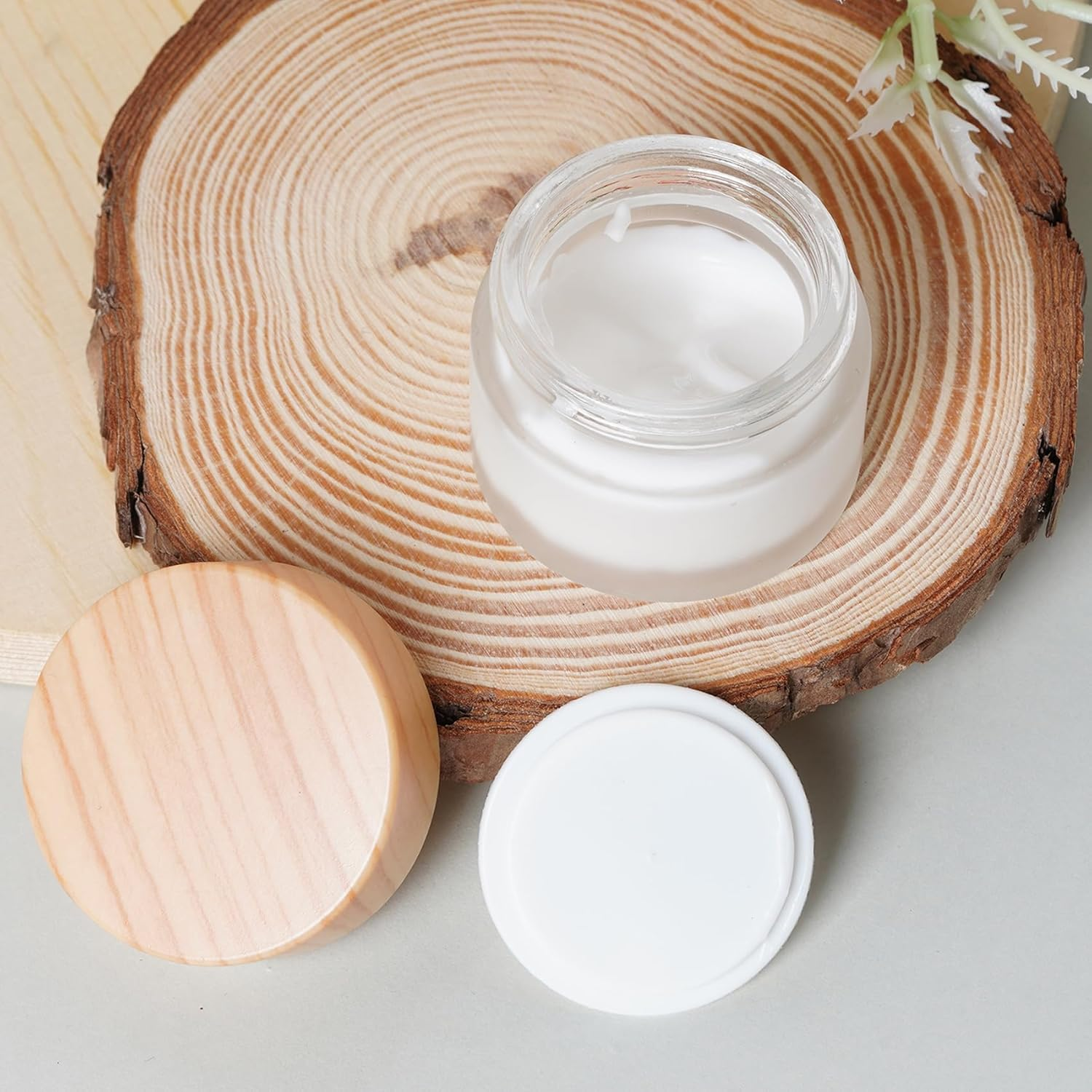 OJIOUI 6Pcs Glass Cosmetic Container Refillable Cosmetic Jar Frosted Glass Cream Container with Leak-Proof Lid Small Empty Sample Jar for Makeup Lotion Eye Creams Scrub Cream (Clear, 15Ml,30Ml,50Ml) image number 2