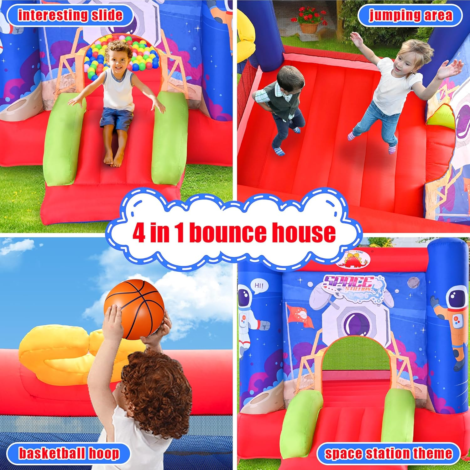Inflatable Bounce House Jumping Castle Slide with Blower, Kids Bouncer with Basketball Rim image number 5
