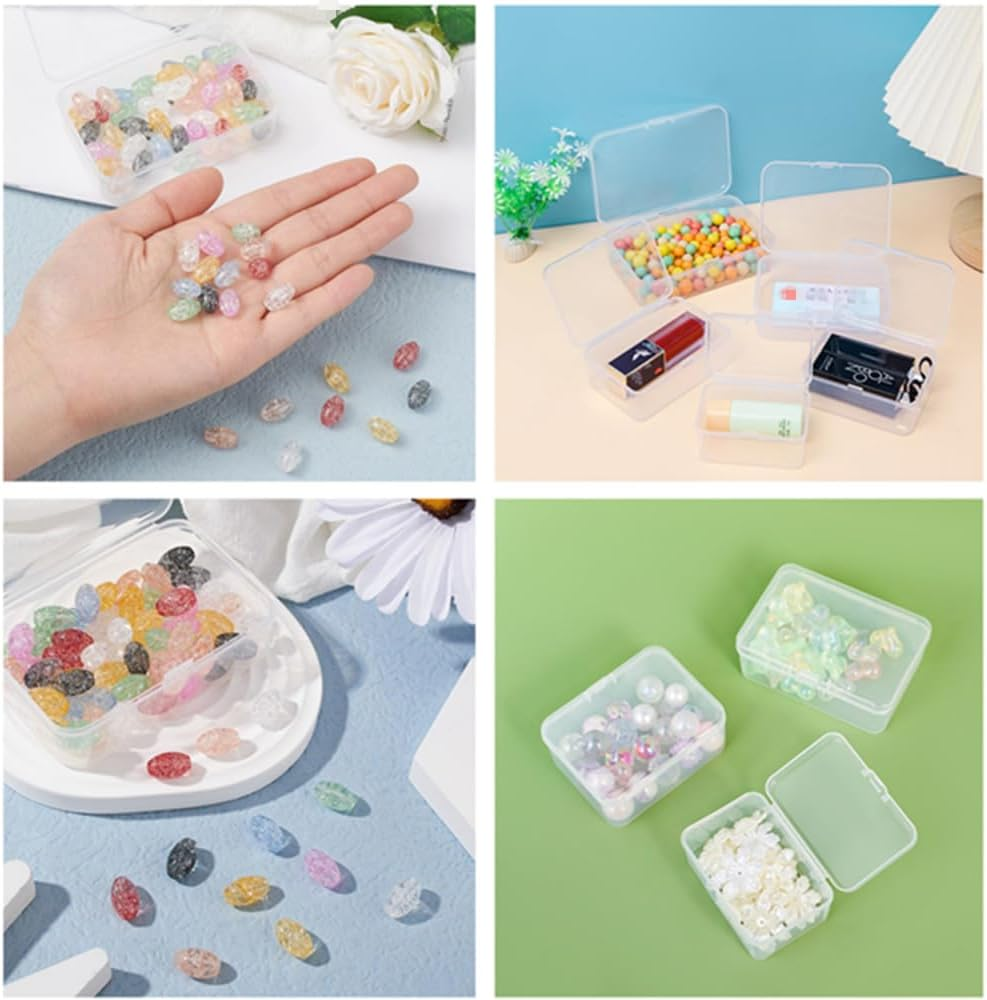 Mini Storage Box, Cuicanfla 10 Pcs Mini Plastic Storage Containers Box with Lid Rectangle Clear Plastic Storage Boxes for Jewelry, Hardware, Beads, Earplugs