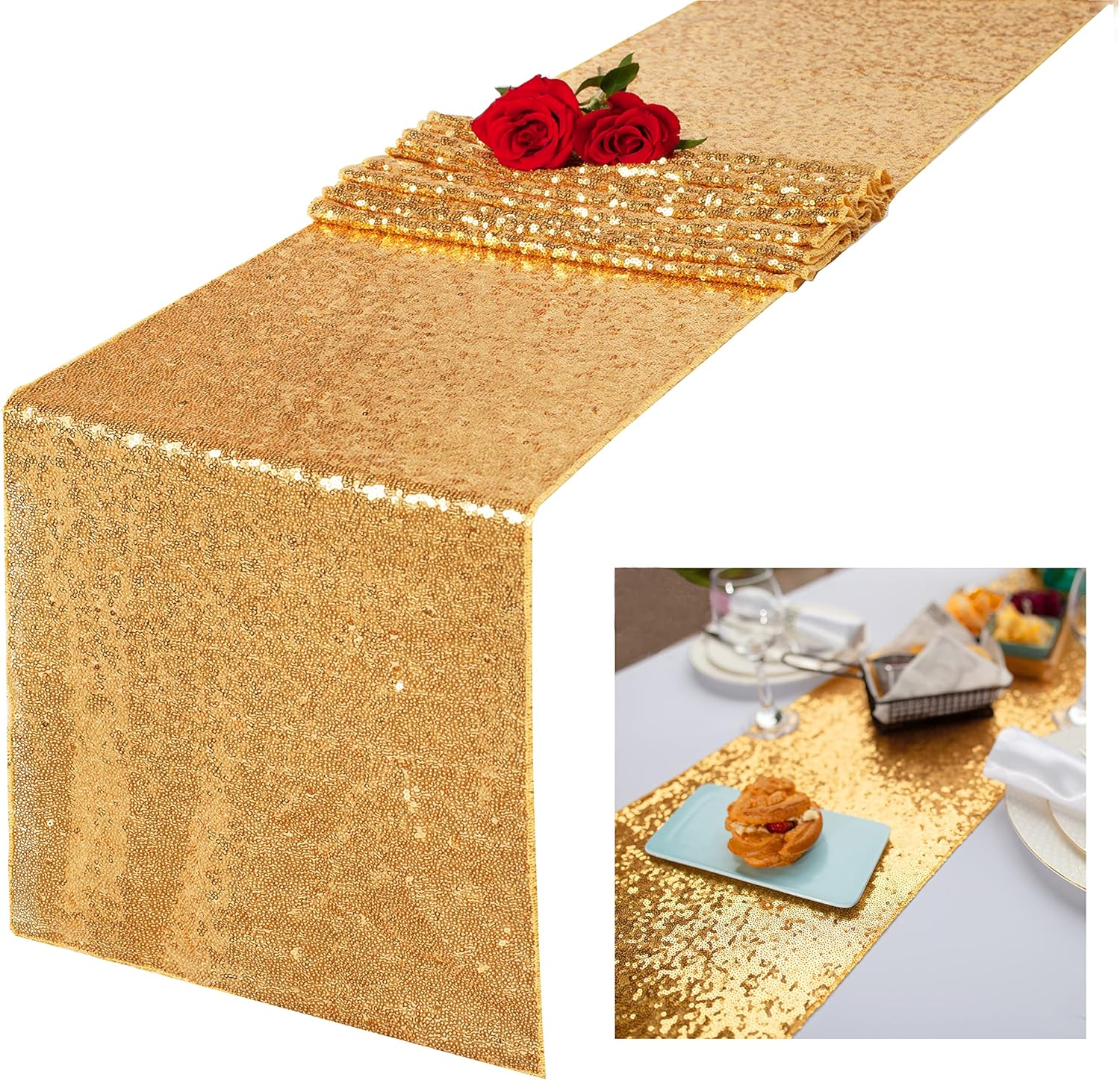 Rose Gold Glitter Sequin Table Runner 12X108 Inch for Sparkling Your Party Home Table Docorations Happy Birthday Wedding Bridal Shower Baby Shower