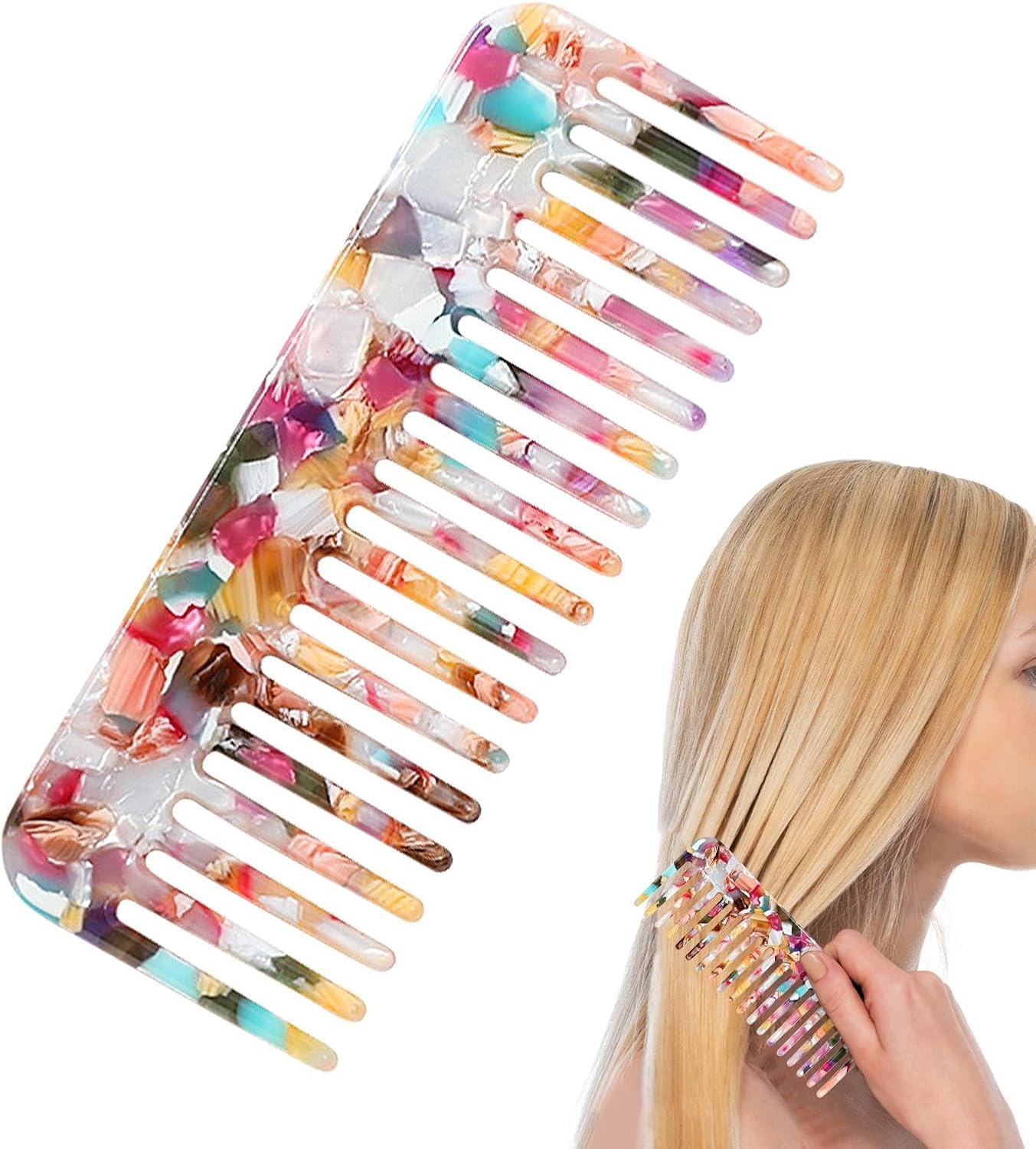 Anti-Static Turtle Comb - Wide Tooth Comb Small Travel Handbag Comb | Hand Cut Polished Hair Detangler Comb for Women, Perfect for Thick Hair, Detangling and Lilies