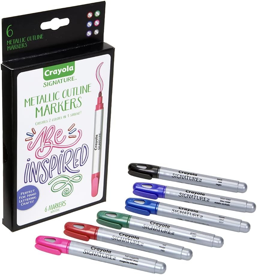 6Pc Crayola Signature Metallic Outline Markers Paint Crafts Kids/Children 8Y+ image number 5