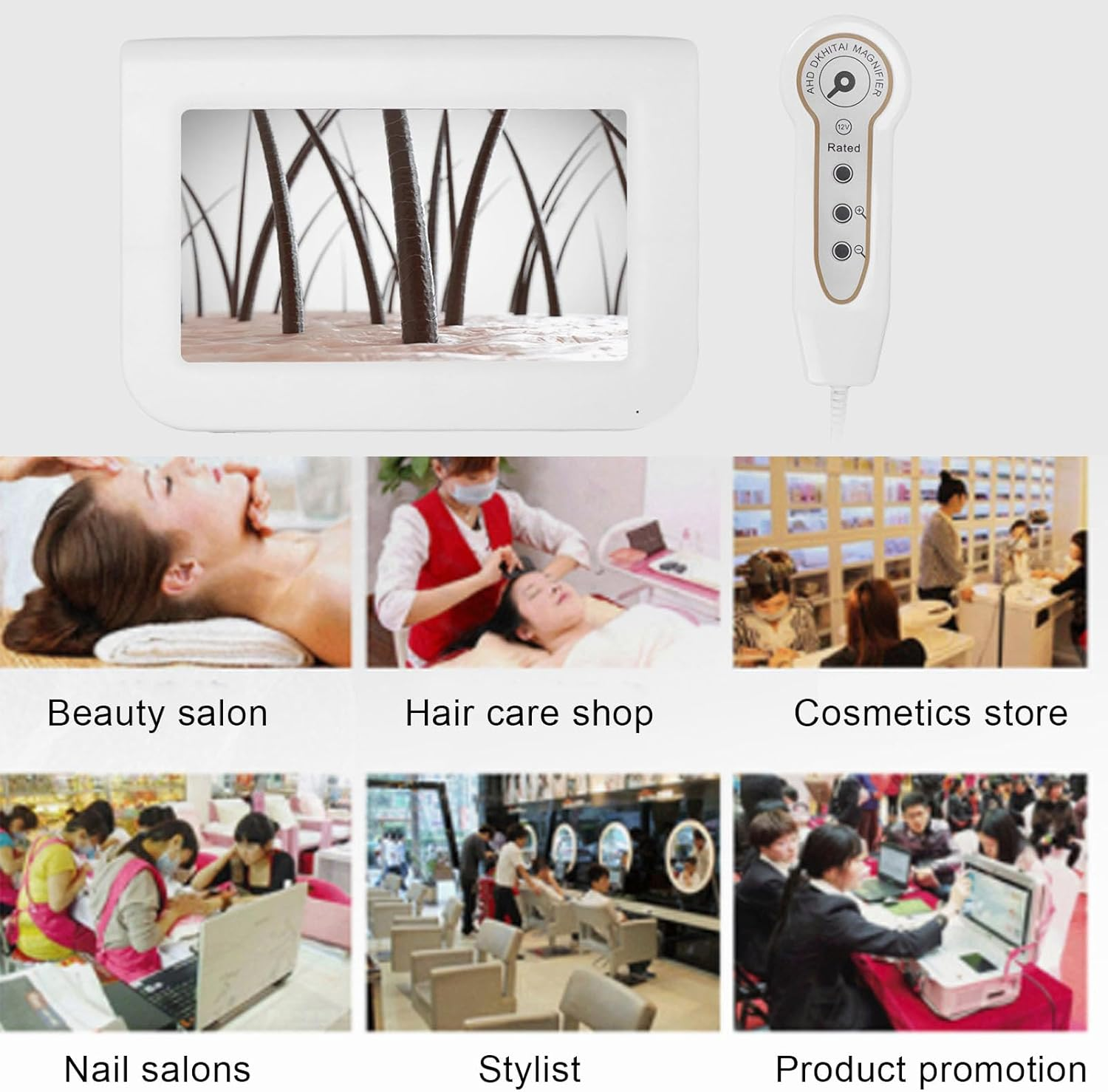 Pongnas 9 Inch Skin Hair Analyzer, 50 X / 200 X Lens Hair Follicle Analyzer, Multifunctional Rechargeable Digital Scalp Detector for Home Salon Use (EU Plug) image number 3