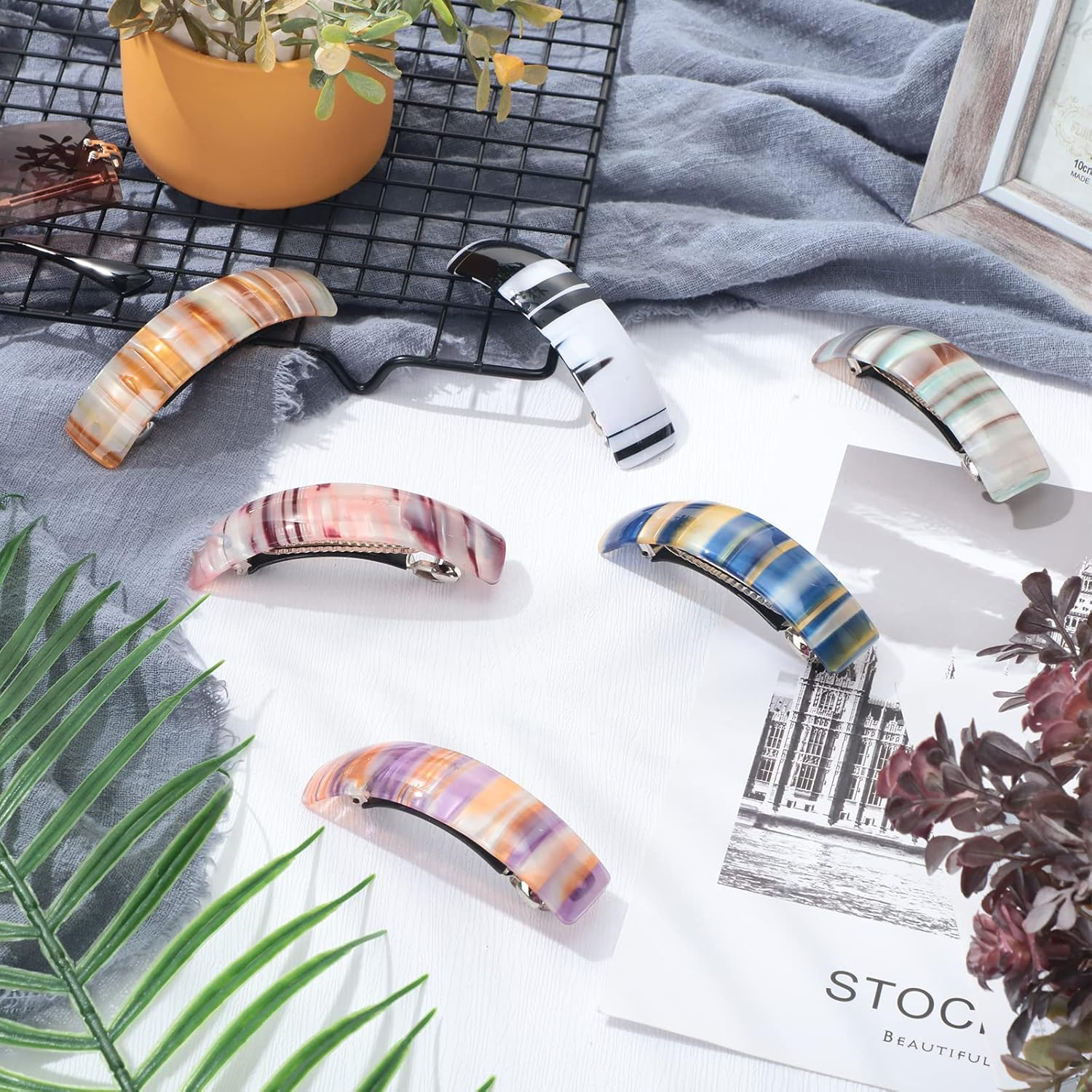 WILLBOND 6 Pcs Hair Barrettes for Women Large Barrettes Hair French Clips Pin Retro Clasp for Mom Gifts Women Accessories, 6 Colors(Multicolor,Stripe) image number 1