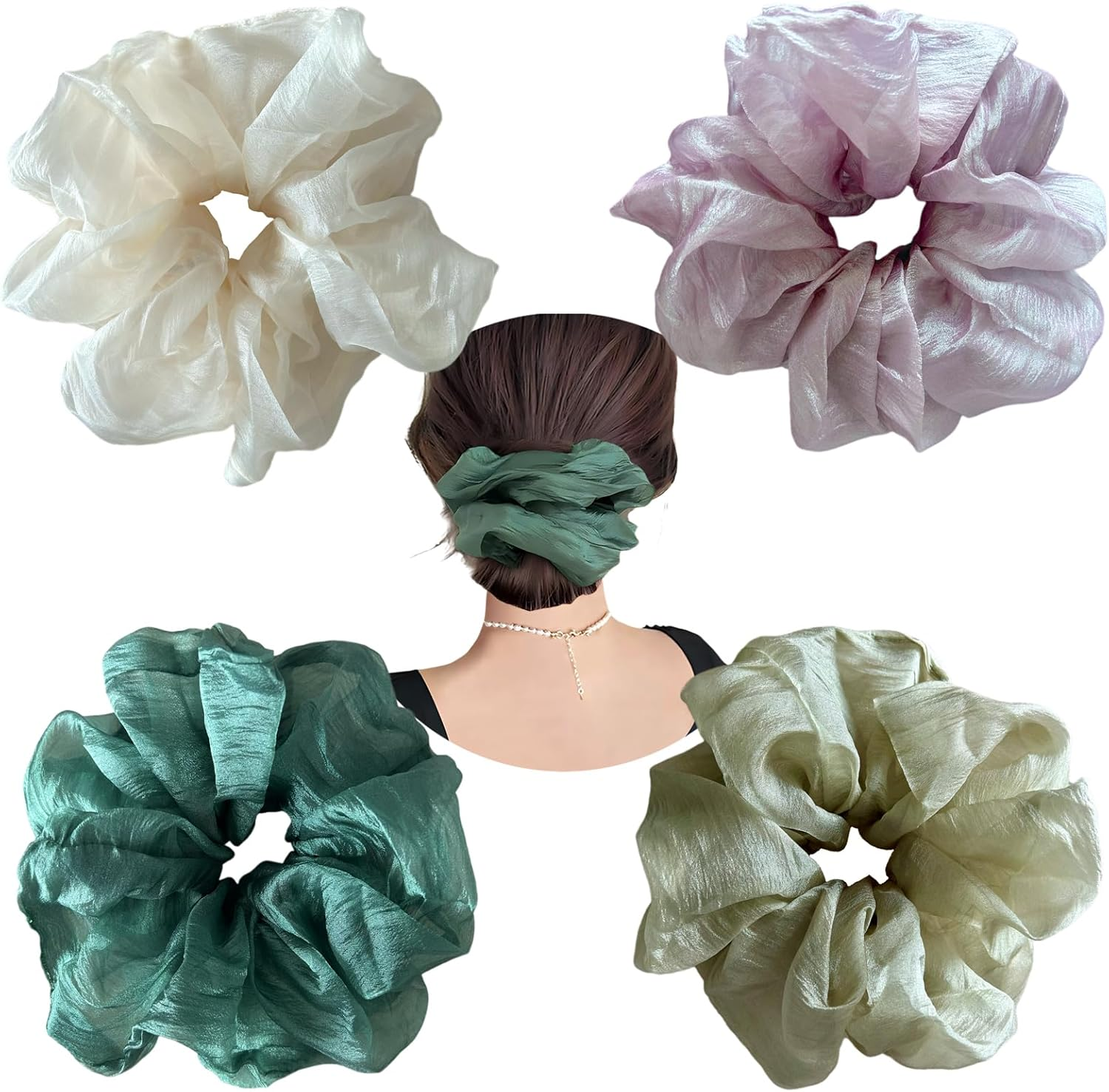 Ypkia Pack of 4 Large Mesh Scrunchie Hair Scrunchies Women'S Ponytail Holder Elastic Cable Elastic for Women and Girls image number 3