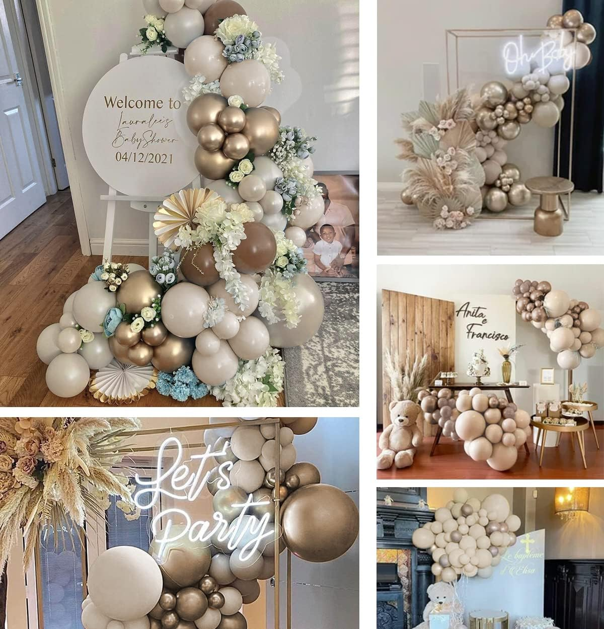 Boho Balloon Garland, 115PCS Beige Balloons Neutral Balloon Arch Kit with Champagne Balloon White Sand Double Stuffed Balloons for Birthday Party Wedding Bridal Shower Decorations (Beige) image number 2