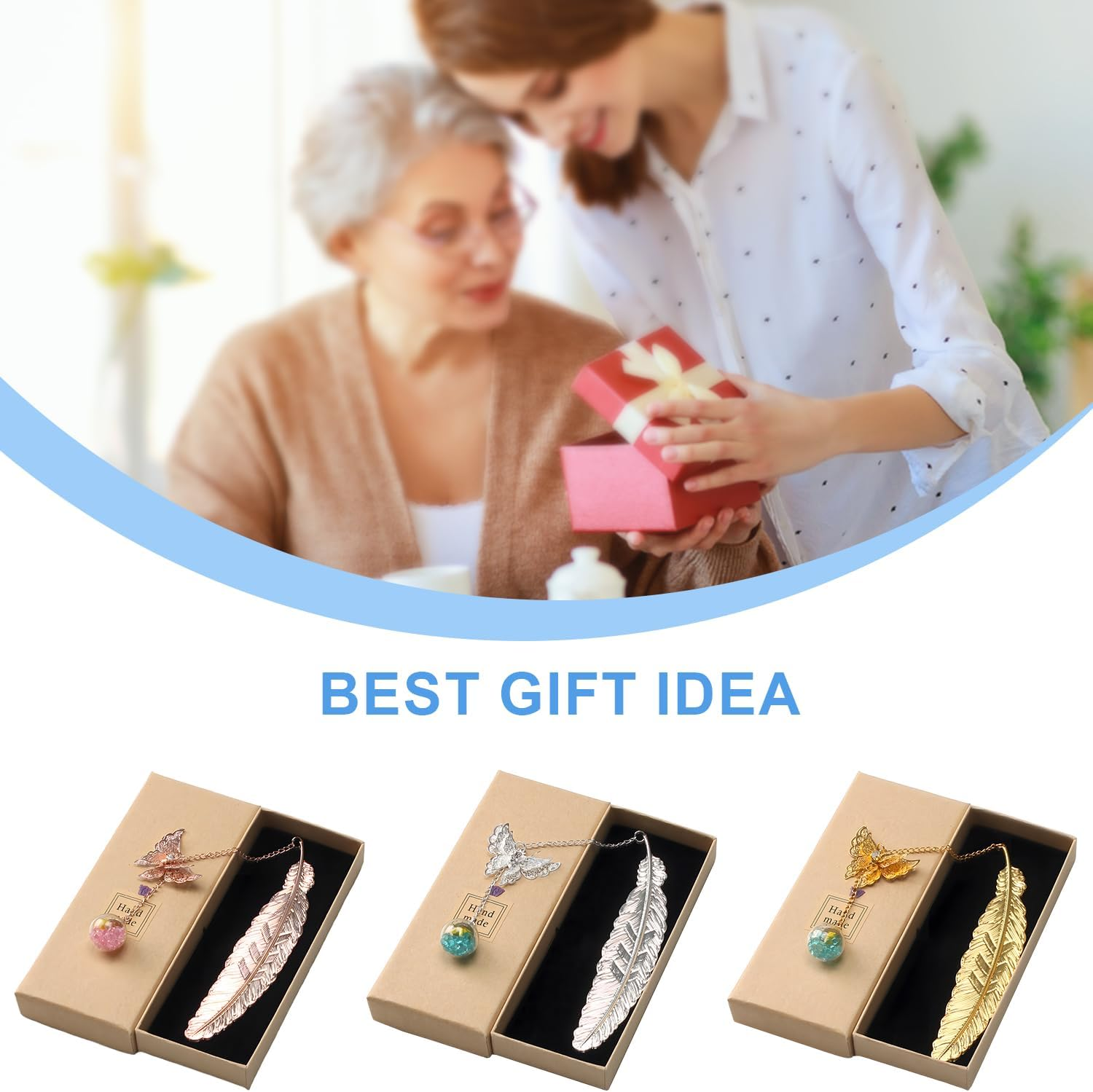 COZY CORE Metal Feather Butterfly Bookmark,3D Butterfly Pendant Bookmarks, Vintage Metal Feather Bookmark