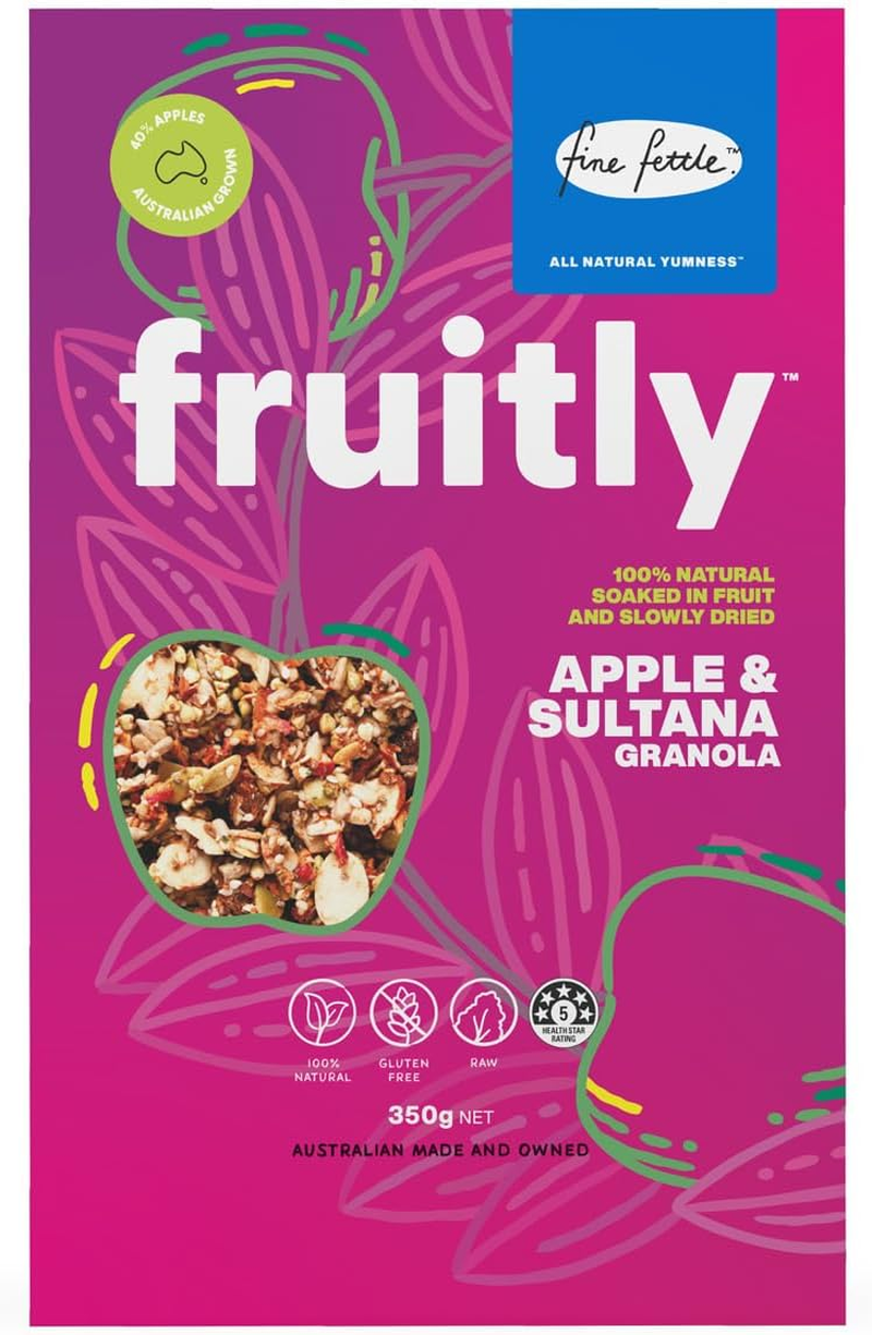 Fine Fettle Fruitly Multi Pack (2 X Apple & Sultana, 2 X Pear & Cranberry, 2 X Orange & Coconut). Gluten Free Granola Cereal - Soaked in Real Fruit and Slowly Dried - Made from Raw Seeds and Nuts image number 3