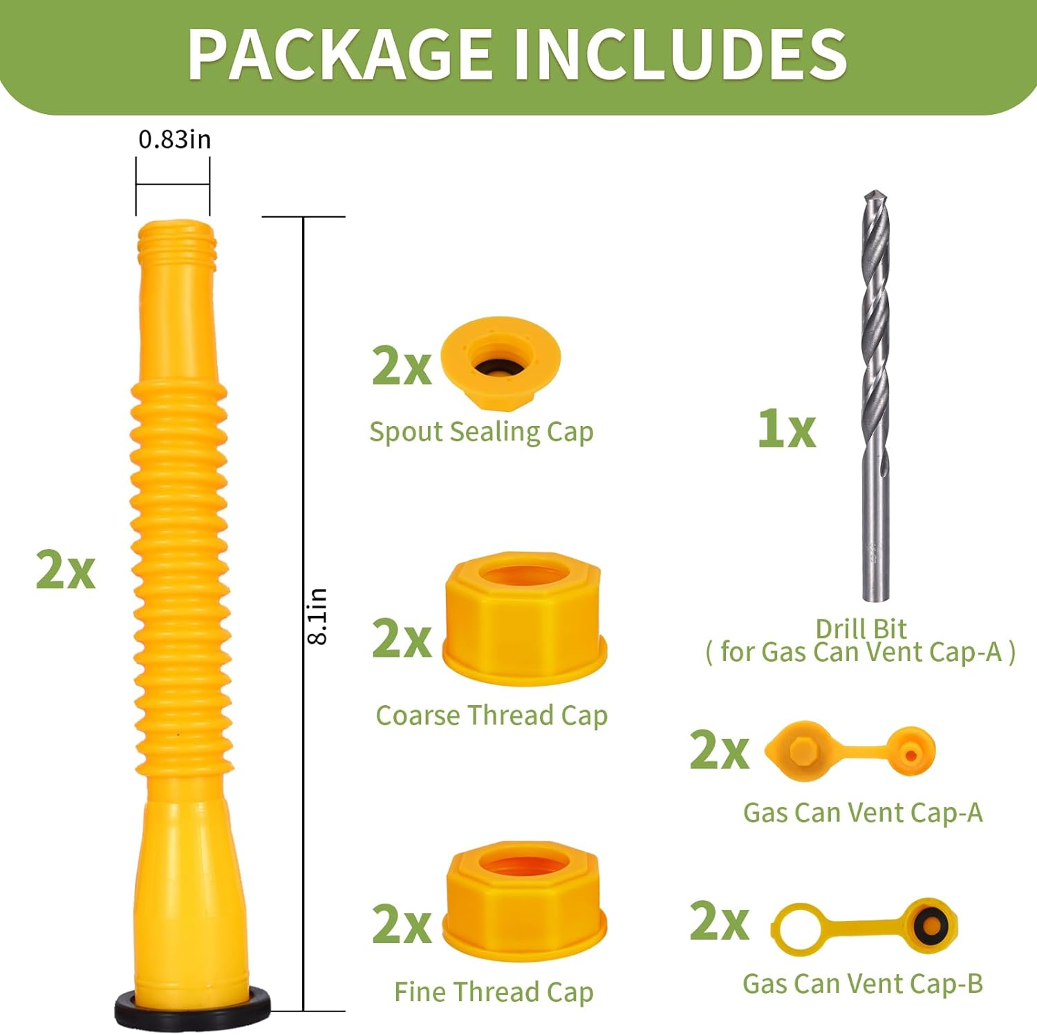 Gas Can Spout Replacement, 2-Kit Gas Can Nozzles Old Style Easy to Install, No-Spill Gas Can Nozzle Replacement, Upgraded Gas Can Spouts with Gas Can Vent Cap, Fit for Most 1/2/5/10 Gallon Cans
