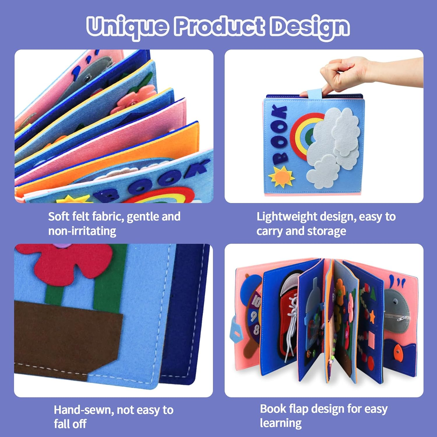 AKILION Quiet Books Busy Book for Toddlers 1-3, Montessori Toys for Toddler 1 2 Year Old Boy Girl Learning Gifts, Busy Board 3D Cloth Felt Book Baby Sensory Toy, Educational Kids Travel Toys for Plane image number 2