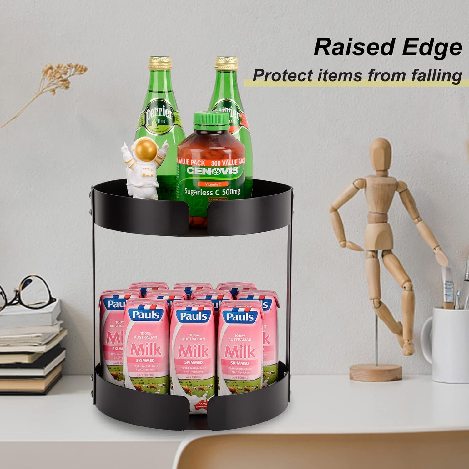 2 Tier Bathroom Countertop Organizer, Stainless Steel Sink Storage Shelf, Waterproof and Rustproof, Premium Counter Rack Vanity Tray with Non-Slip Mat for Perfume, Makeup, Coffee image number 2