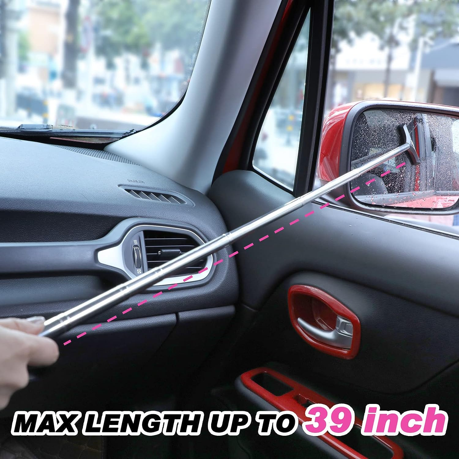 Side Mirror Squeegee, 2 PCS Car Rearview Wiper, Retractable for All Vehicles, Universal Automotive Accessories (Black/Pink) image number 3