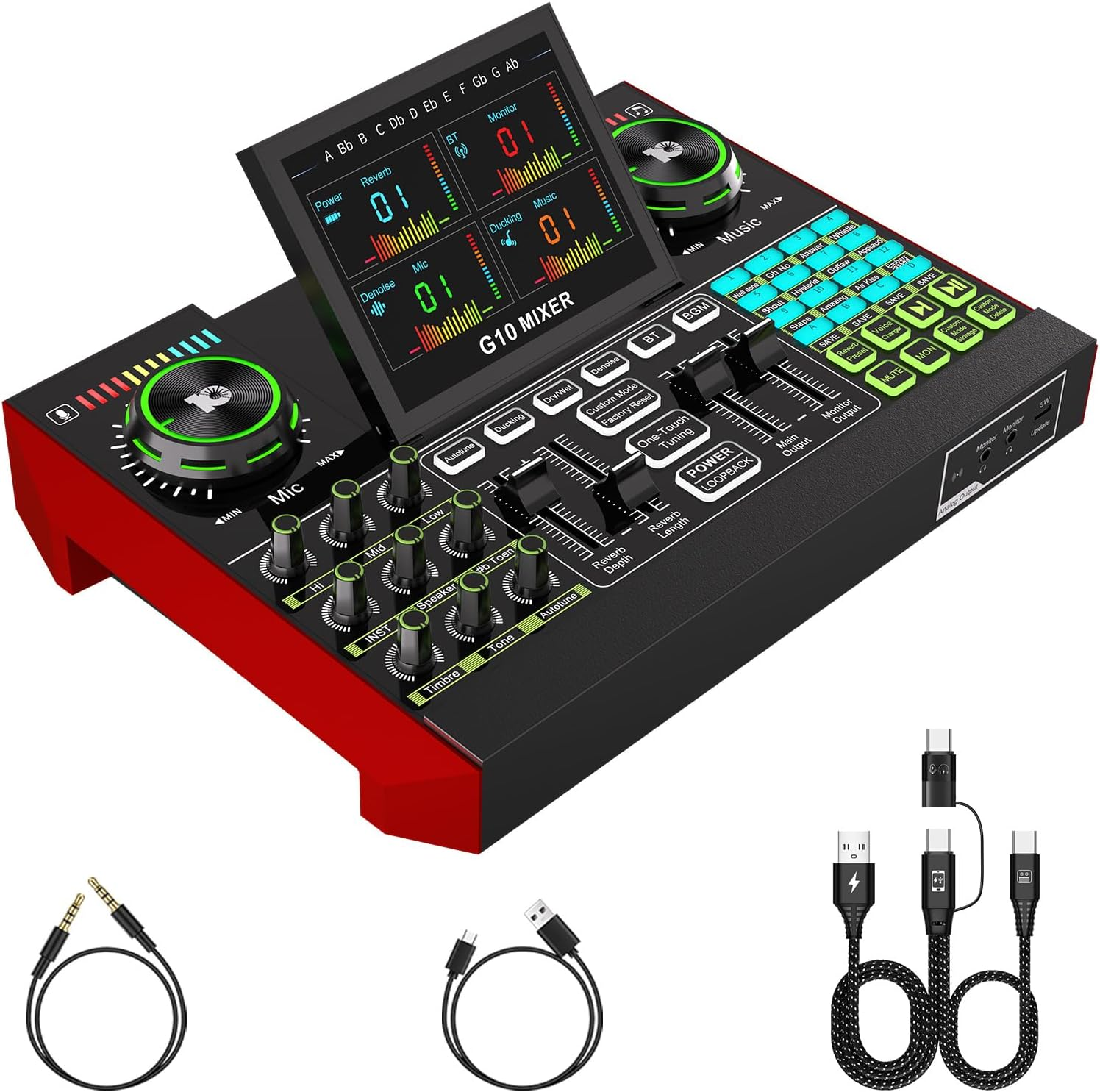 Tenlamp G10 Gaming Audio Mixer, Audio Interface with 3.5Mm/Xlr Microphone Input, 48V Phantom Power, Voice Changer Live Sound Card for Streaming, Podcasting, Recording, and Singing Content Creation image number 1