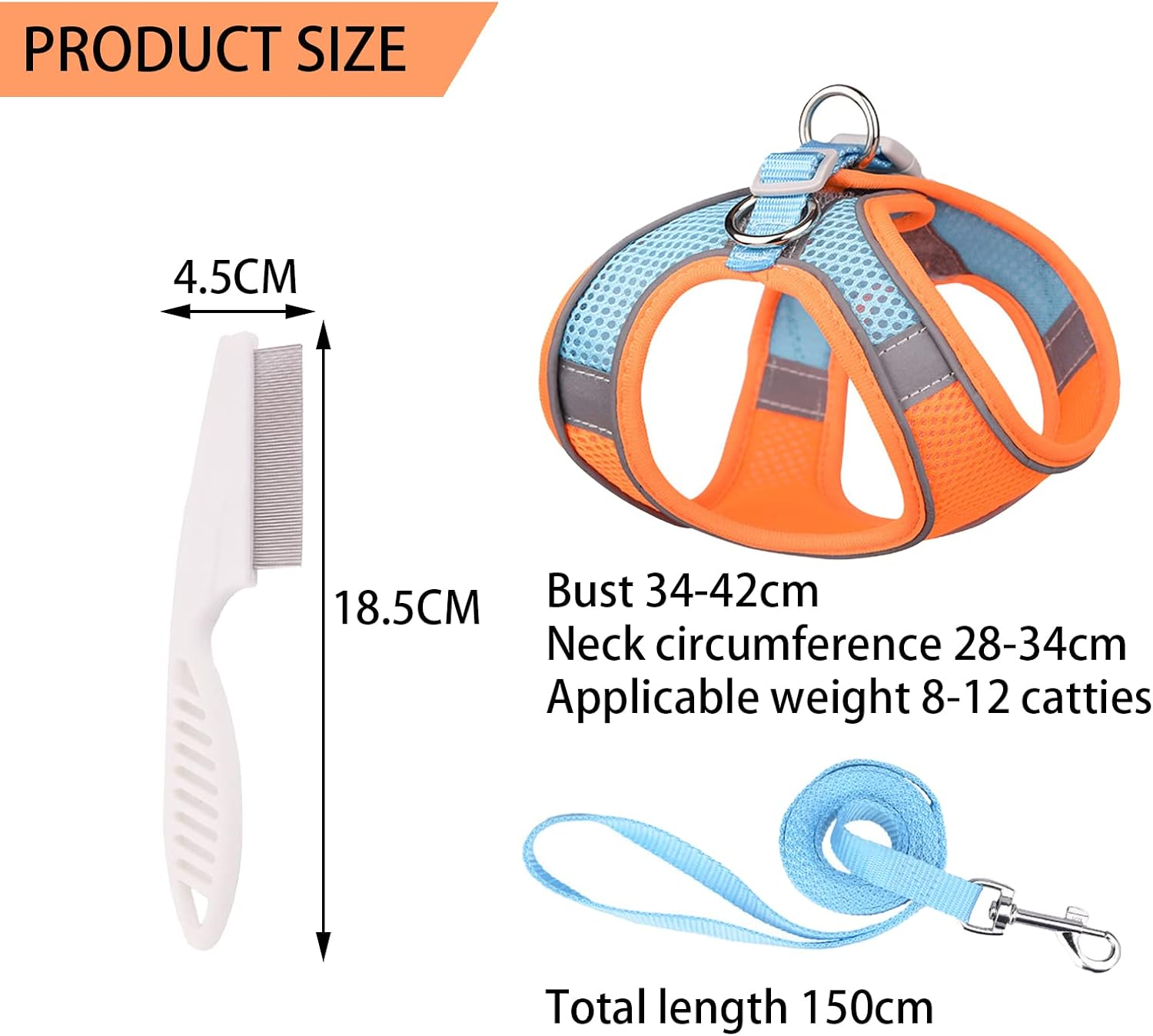 BDSHUNBF Dog Harness and Lead Set, Step-In Puppy Vest Harnesses, No Pull Harness Small Dogs Harness, Reflective Breathable Adjustable Dog Vest Harness for Small Dogs, Cats, Dog Accessories（S Orange） image number 5