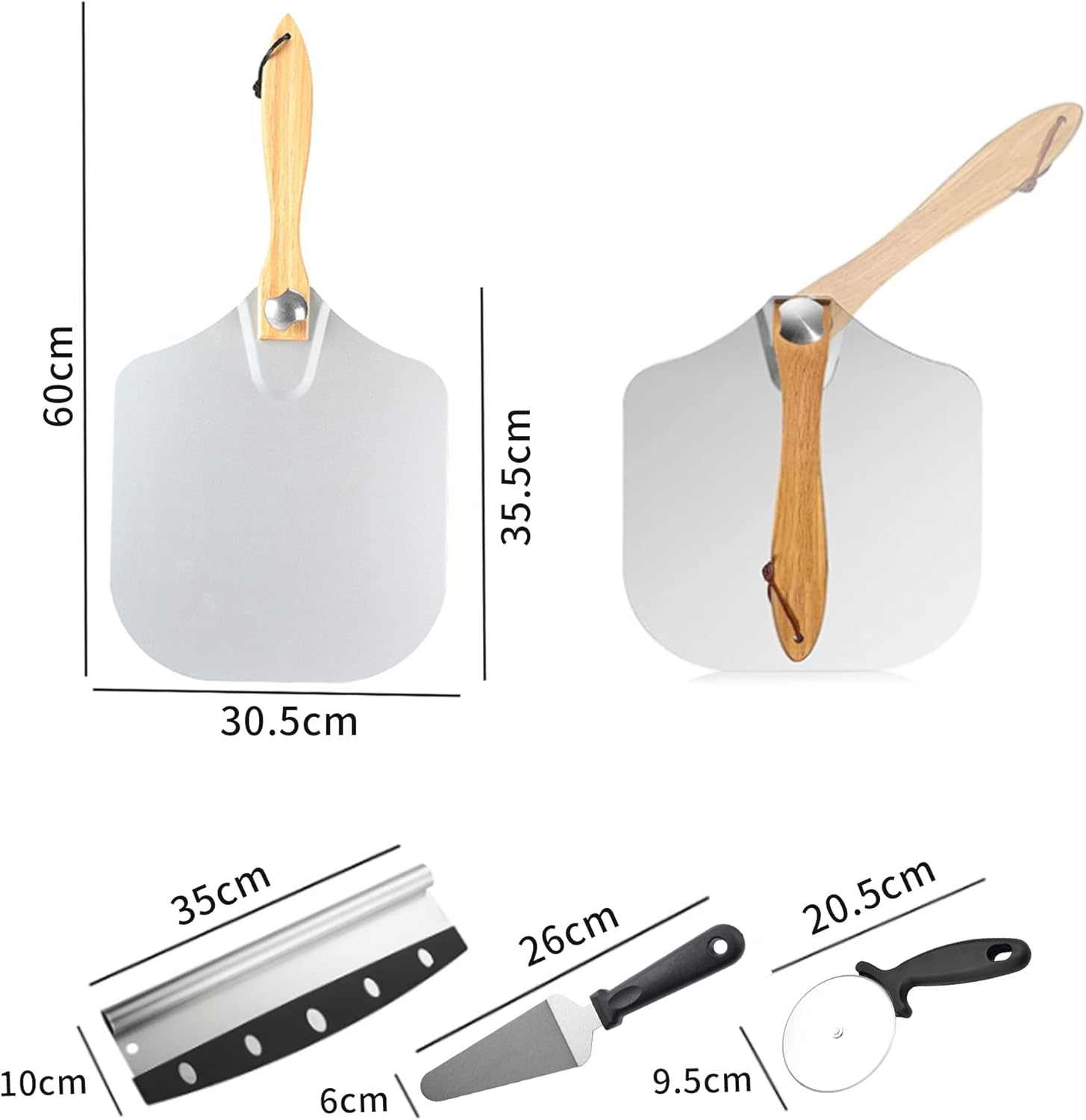 4 Pack Aluminum Pizza Peel 12 X 14 with Rocker Cutter & Pizza Server, Foldable Metal Pizza Spatula Paddle Accessories Kit for Homemade Pizza Ovens, Baking Homemade Bread image number 1