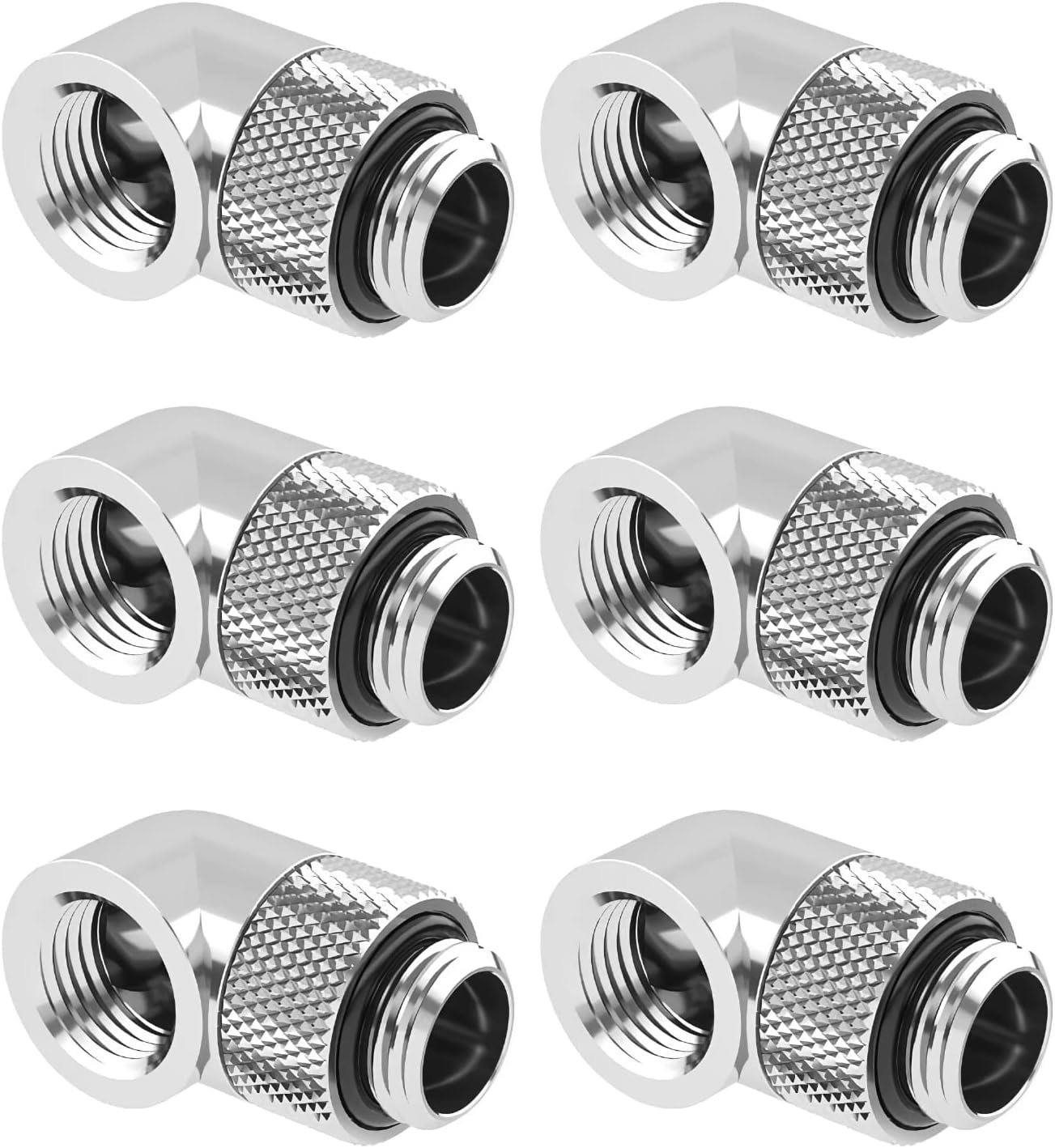 Dracaena 6 Pack G1/4" Thread Male to Female Extender Fitting, 90&deg; Rotary Fitting Adapter Connector for Computer Water Cooling System, Silver image number 2