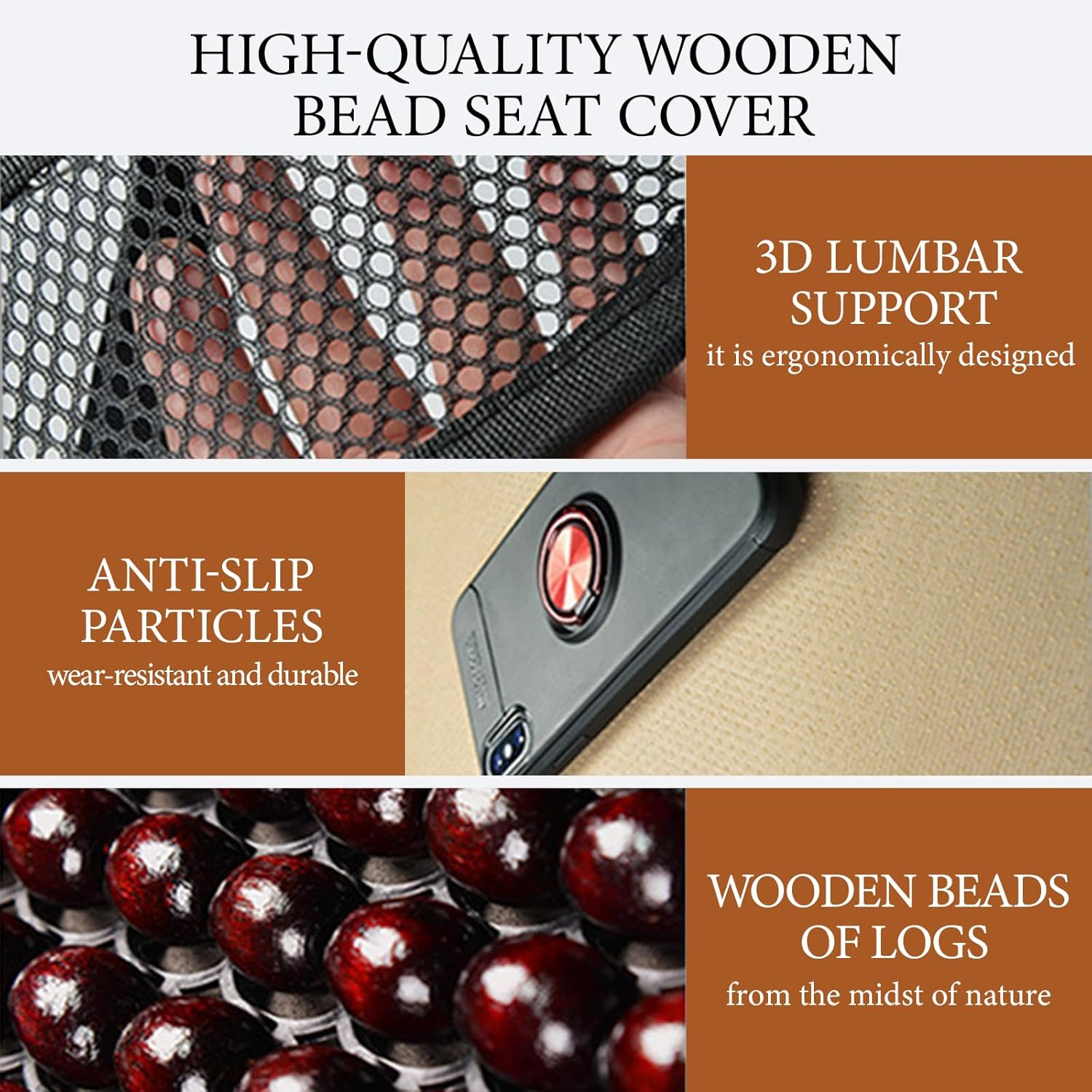 Natural Wood Beaded Seat Cover, Car Seat Cover, Breathable Cooling Pad for Cars Trucks Vans, SUV, Keeps the Back from Getting Sweaty While Driving (Maroon) image number 5