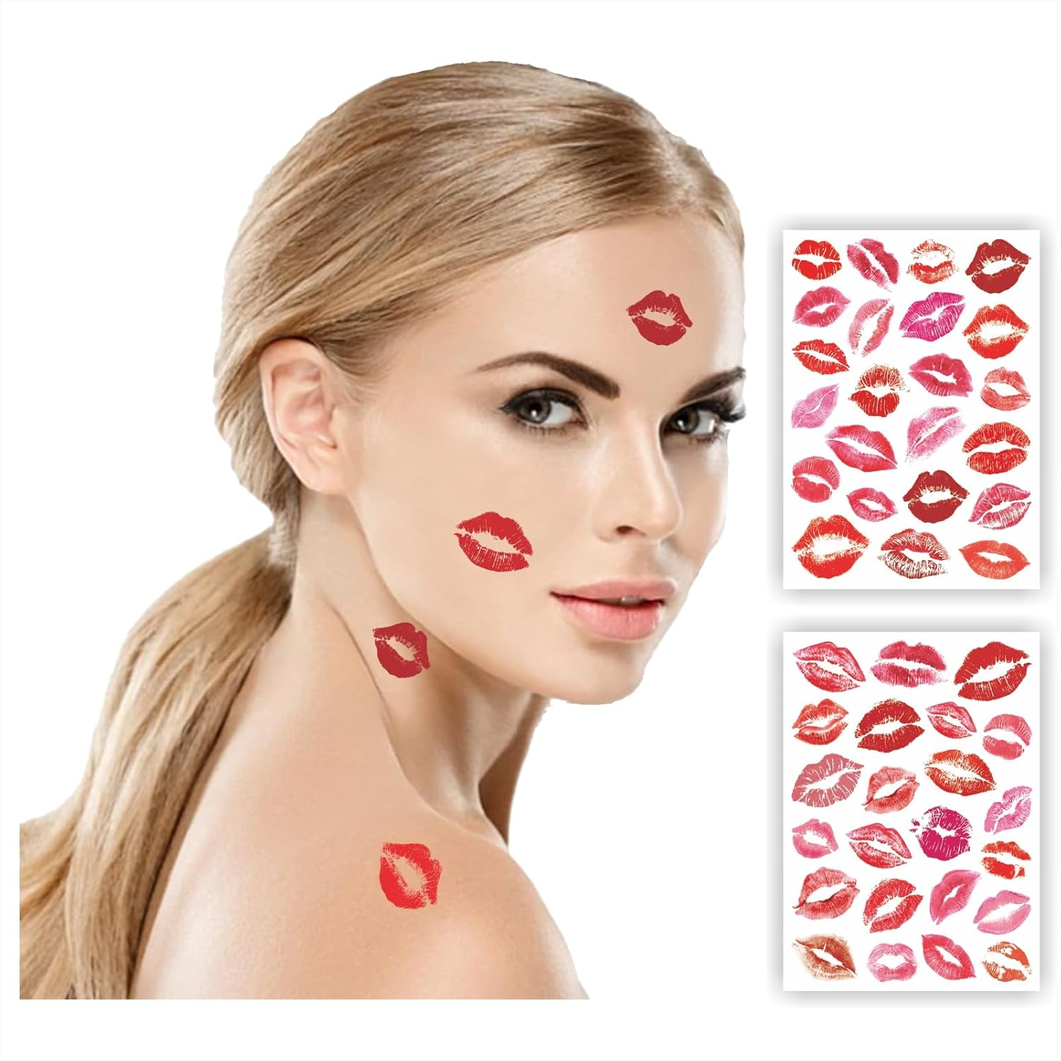 Womaha 4 Sheets A5 Temporary Red Lips Tattoos for Women and Girls Small Tattoo Face Stickers image number 3