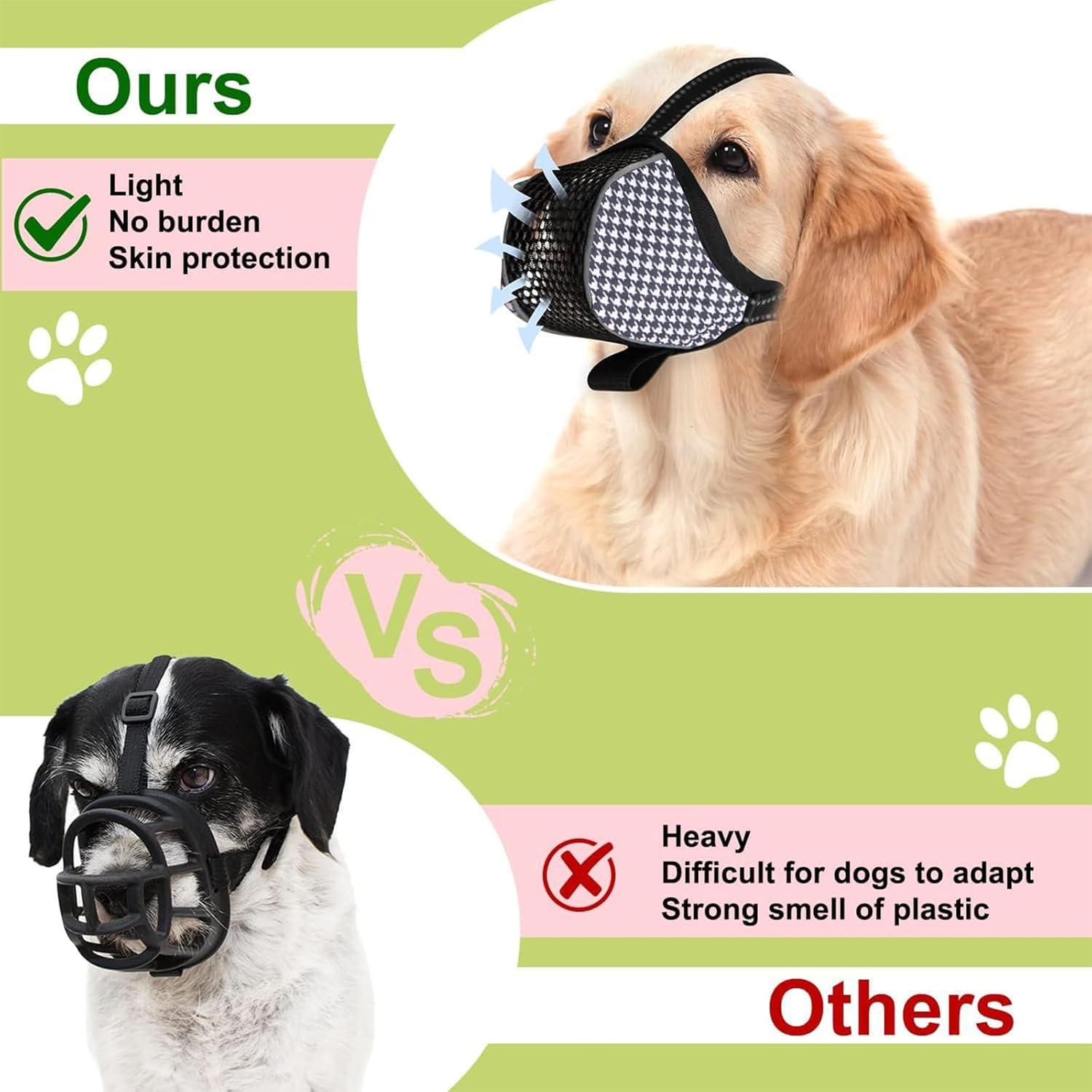 NACOCO Medium Dog Breathable Muzzle - Lightweight Mesh Muzzle Prevent Biting Chewing Barking Soft Dog Mouth Guard Cover Adjustable (Large) image number 2