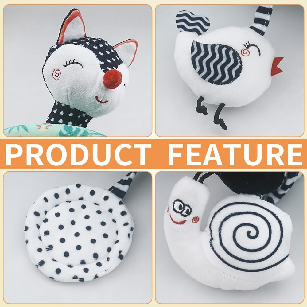 Baby Arch Baby Pram Toys, High-Contrast Black & White with Stretch & Spiral Hanging Activity Set, Infant Stroller Arch Toy, 0-36 Months (Fox) image number 6