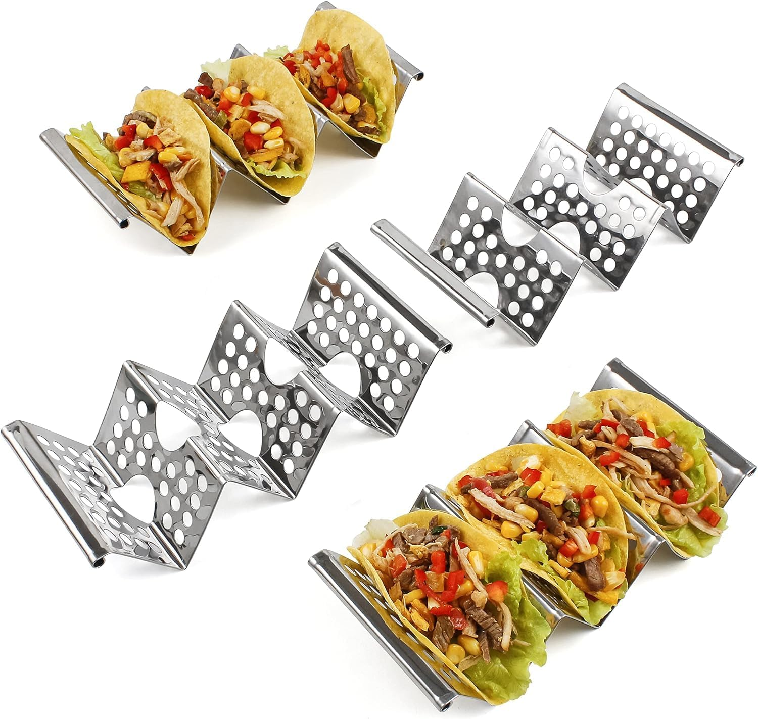 Leanockesa 4 PCS Stainless Steel Taco Holder- Premium Taco Stand, Each Can Hold 3 Tortillas, with Easy-Access Handle, Fits Microwave, Air Fryer and Ovents Microwave, Air Fryer and Oven. image number 5