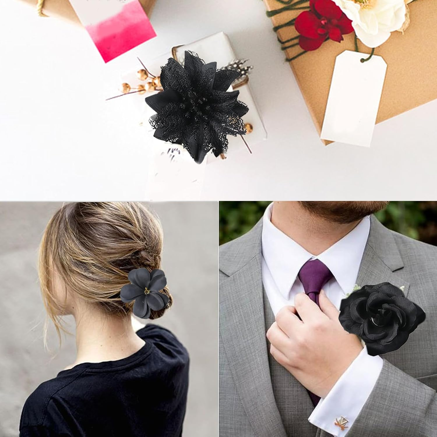 Flower Hair Clip, Pack of 21 Black Flower Hair Clips, Artificial Flower Hair Clips, Flower Hair Accessories for Party, Beach, Wedding, Event Decoration