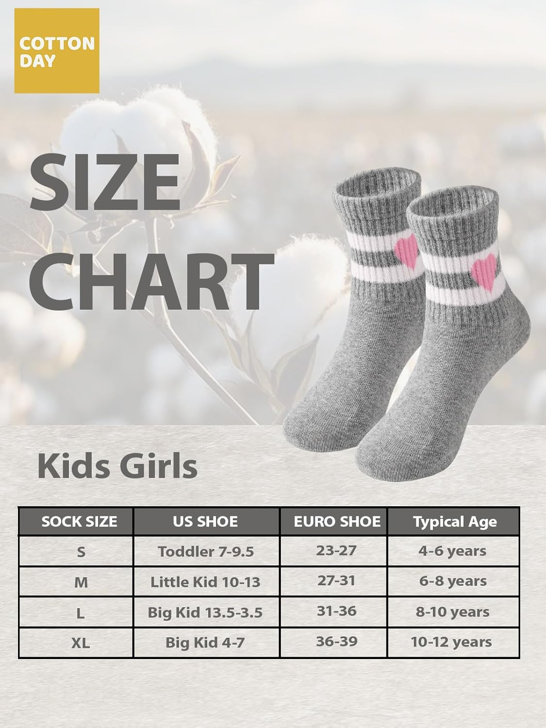 COTTON DAY Kids Girls Pink White Crew Athletic Socks with Retro Stripes Hearts image number 5