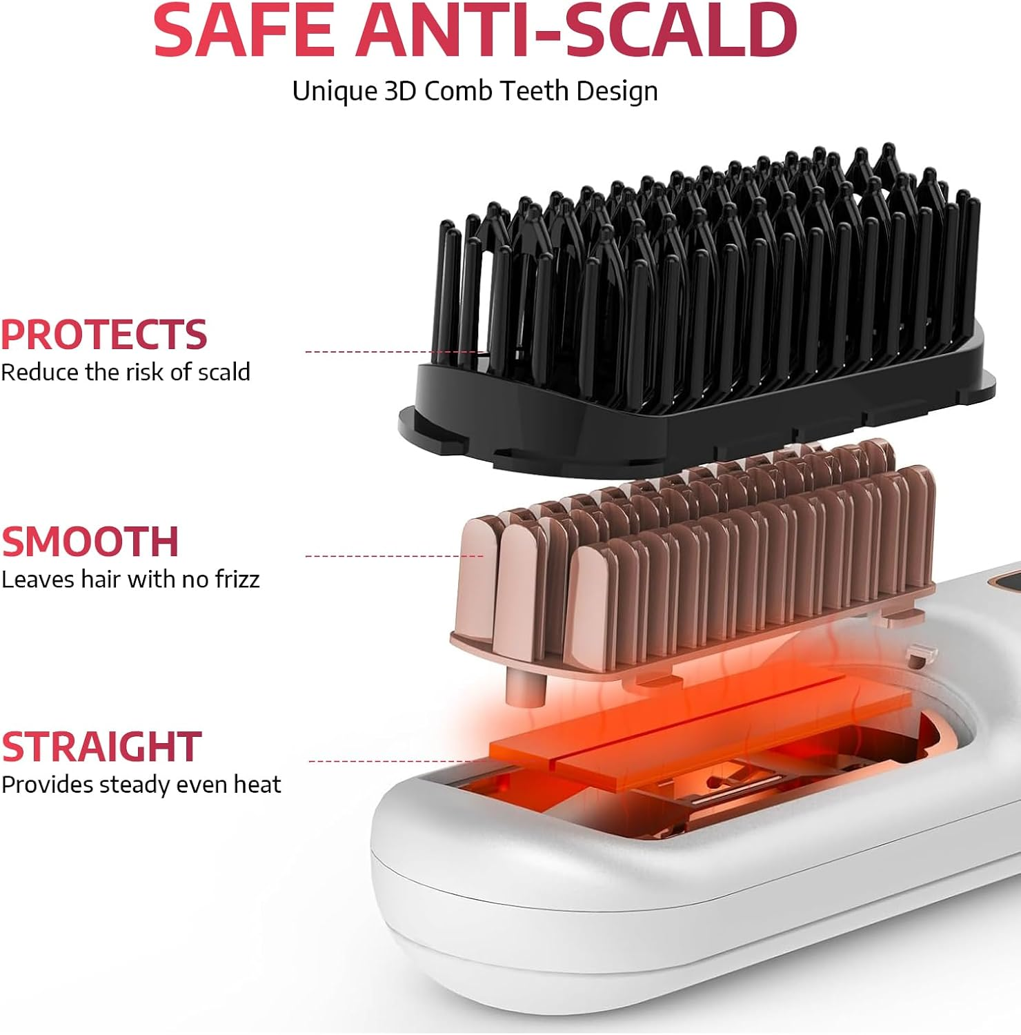 Top G Cordless Hair Straightener Brush Portable Mini Straightening Brush for Travel Upgraded 9600MAH USB Rechargeable Negative Ion Hot Comb Hair Straightener for Women(White)