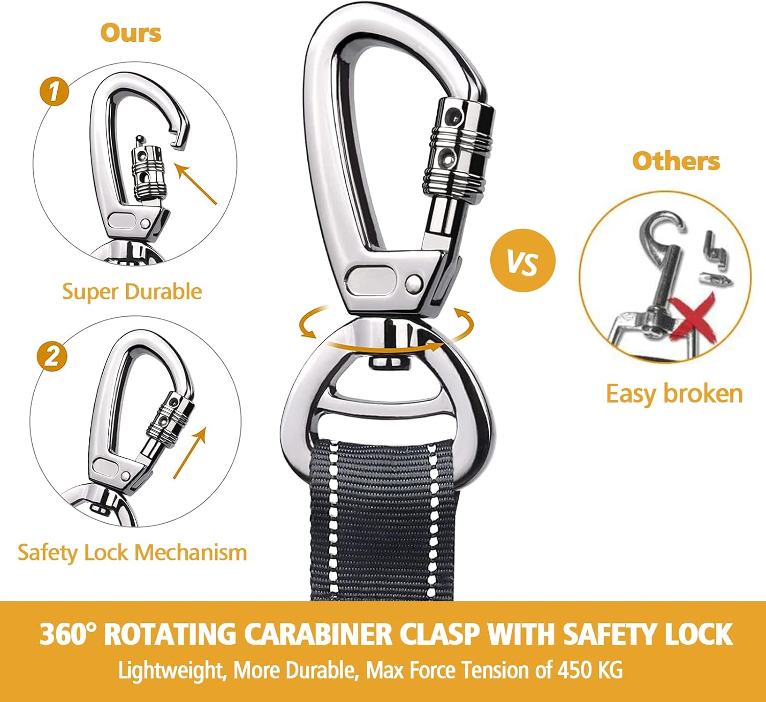 Fashion&Cool Heavy Duty Dog Leash Especially Large Dogs up to 150Lbs, 4-6 Ft Reflective Dog Walking Training Shock Absorbing Bungee Leash Car Seat Belt Buckle, 2 Padded Traffic Handle Extra Control image number 5