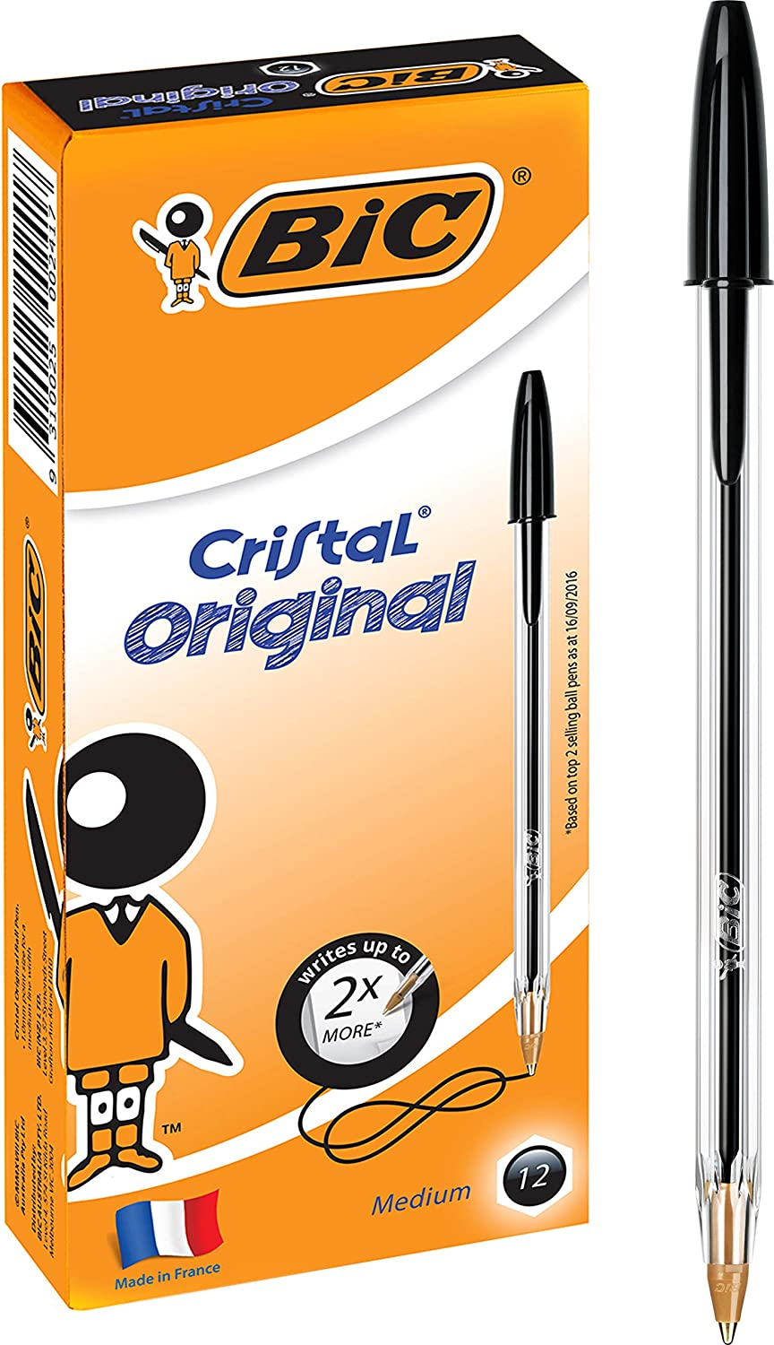 BIC 954375 Cristal Original Ball Point Pen Medium Point (1.0 Mm) - Black, Box of 12 Pens image number 4