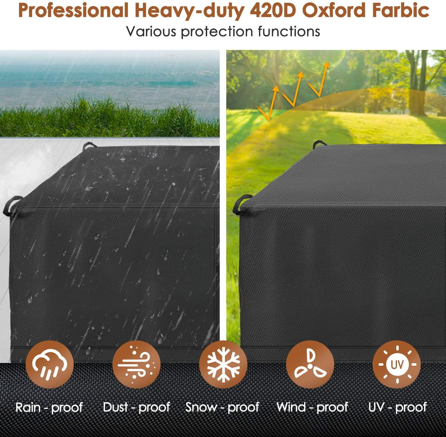 AUTOWT Patio Furniture Set Cover, Waterproof Uv-Resistant Lawn Patio Seat Cover, Heavy Duty 420D Polyester Oxford Cloth Outdoor Bench Sofa Cover, Rectangular Protective Cover for Garden Furniture image number 2