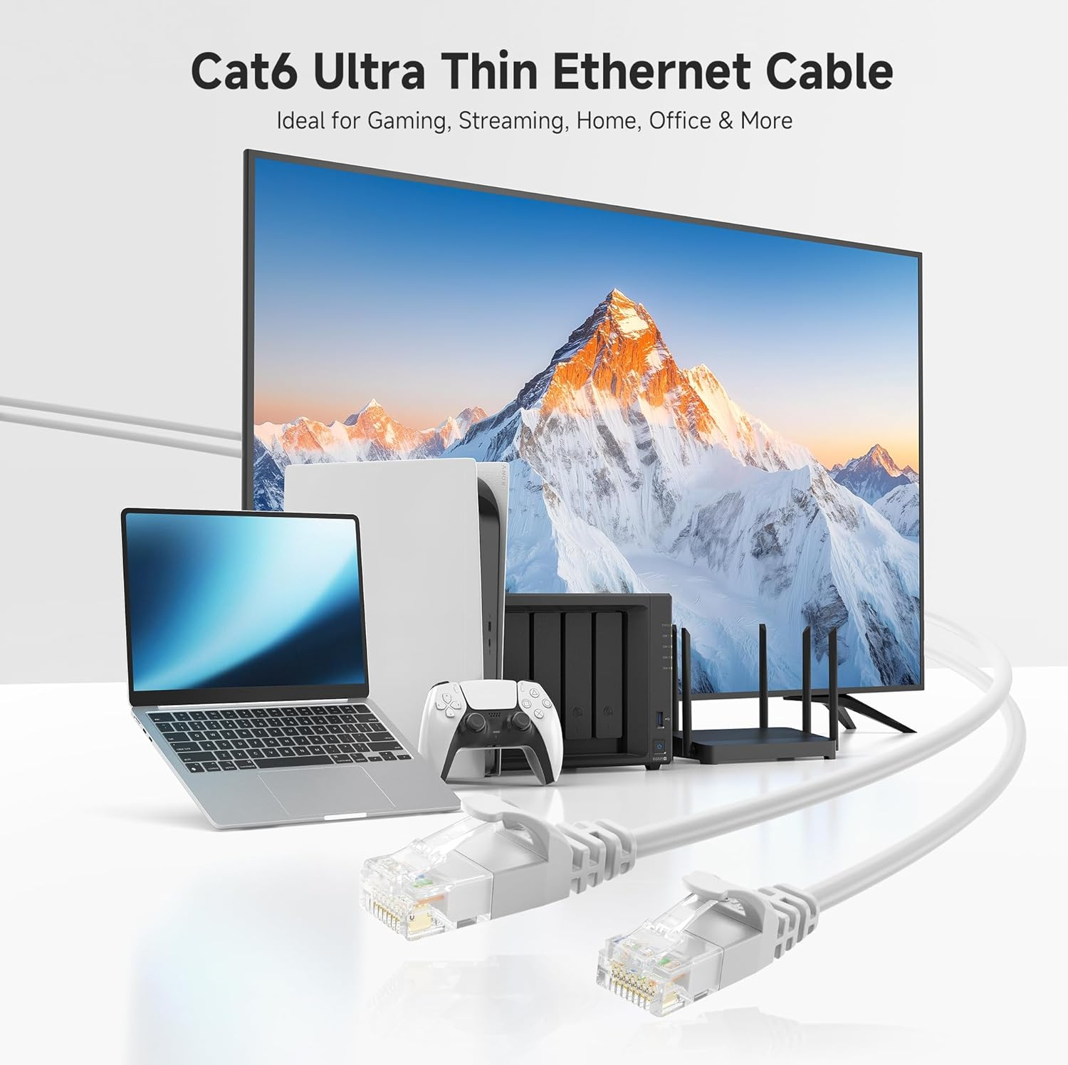 Cable Matters 10Gbps Snagless Ultra Thin Ethernet Cable 7.6M, Long Cat 6 Ethernet Cable (Thin Cat6 Cable) in White image number 3