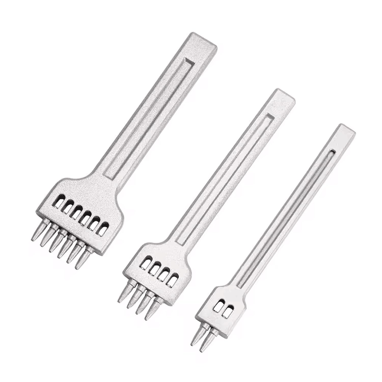 YUENTOEN 3Pcs round Hole Row Punch, 2/4/6 Prong Pricking Iron Stitching Cutter Tool Sewing Hole Leather Craft Tools 4Mm Spacing image number 3