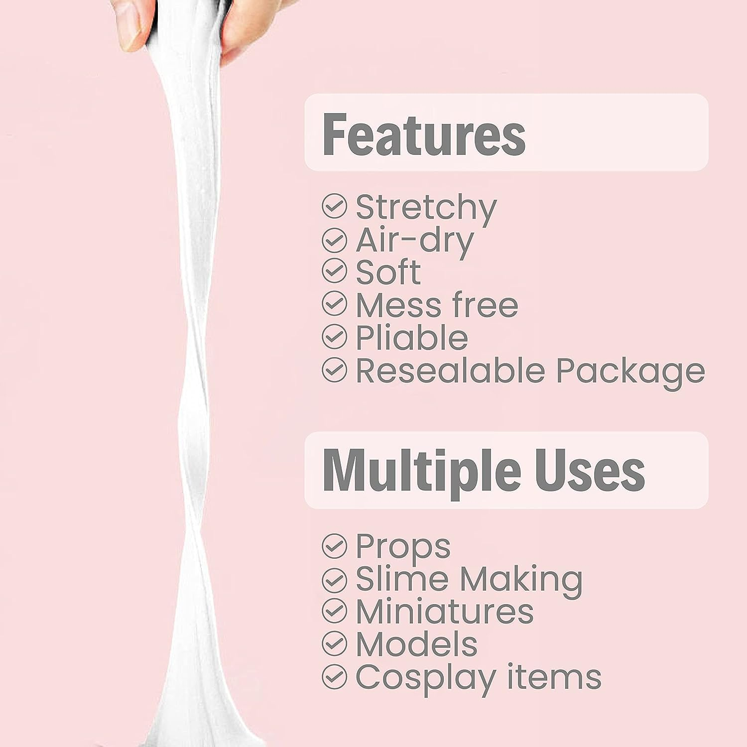 BOHS White Foam Clay Lite - Squishy,Soft, Air Dry -For School Project,Cosplay,Fake Bake, Slime Supplies-100 Grams image number 3