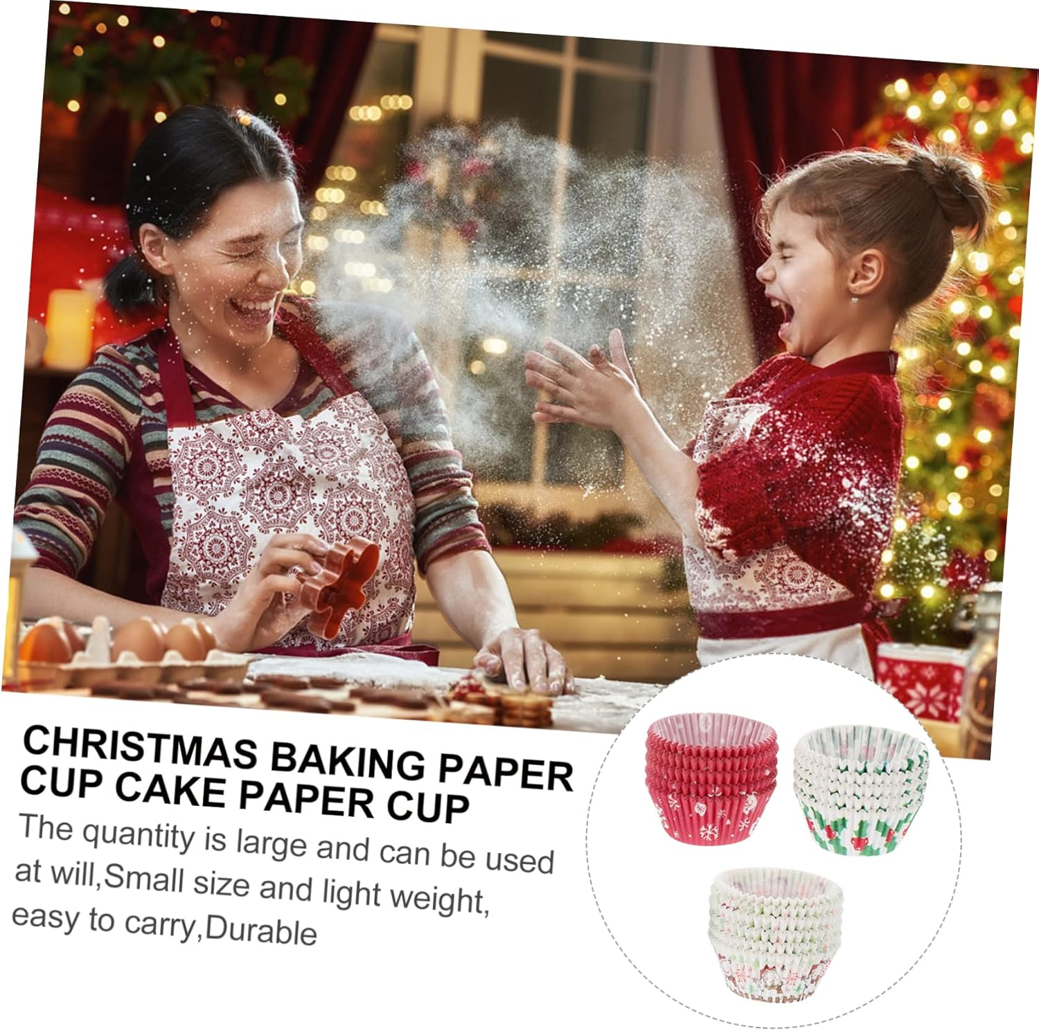 MAGICLULU 400Pcs Christmas Cake Paper Tray Baking Cups Snowman Xmas Leaf Snowflakes Cupcake Liner Paper Baking Liner Random Style image number 4