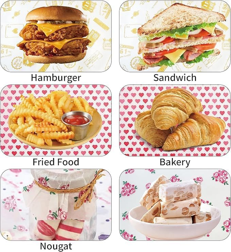 100 Sheets Food Grade Wrap Paper, Mixing Colors, Coated Paper, FOOD_WRAP, Food Wrapping, Pad Bottom of Baskets/Plates, Greaseproof image number 3