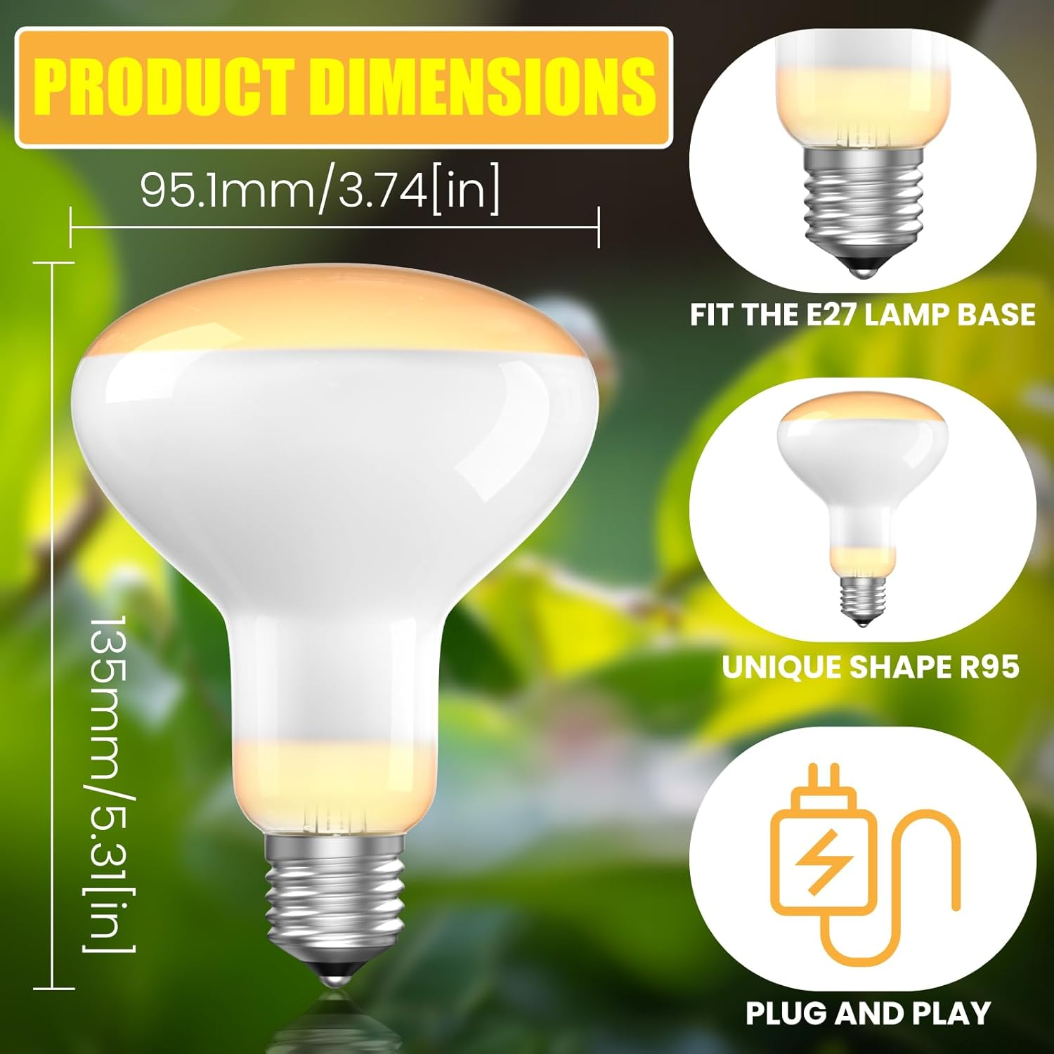 100W E27 Reptile Heat Lamp, UVA UVB Bulb for Amphibian Basking - Tortoise, Bearded Dragon, Lizard, Gecko, Puppy image number 3