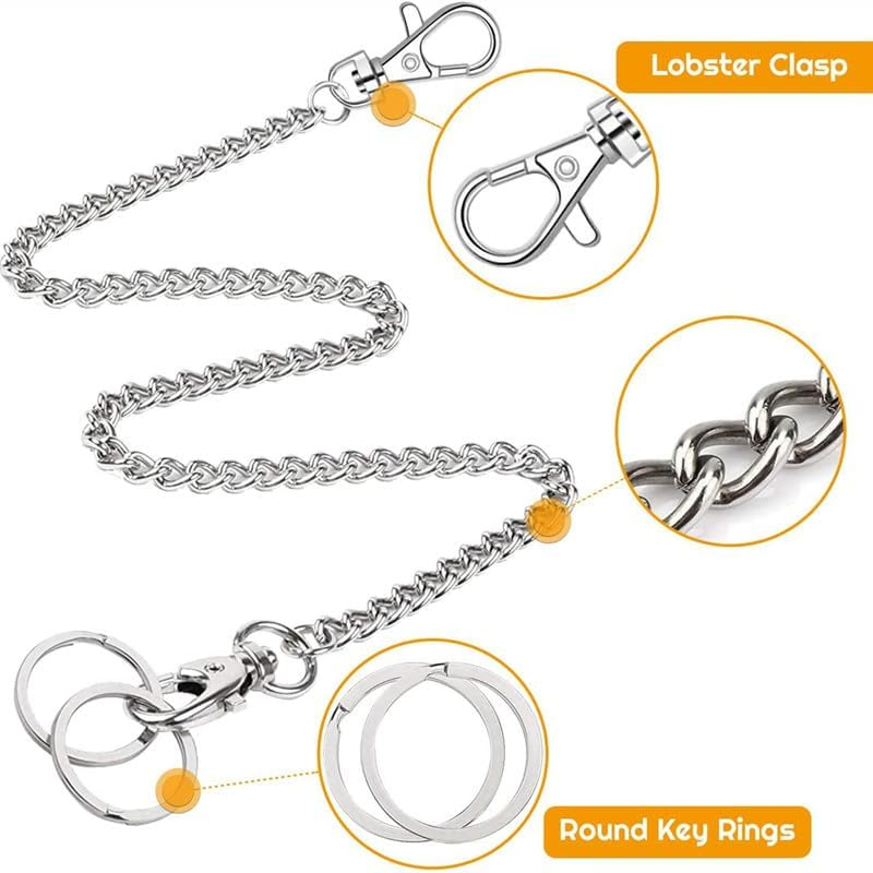 3 Pieces Wallet Chain Pocket Keychain Belt Metal Jeans Pants Chain with Lobster Clasps and Keyring for Men Women Keys Loop Purse Handbag image number 6