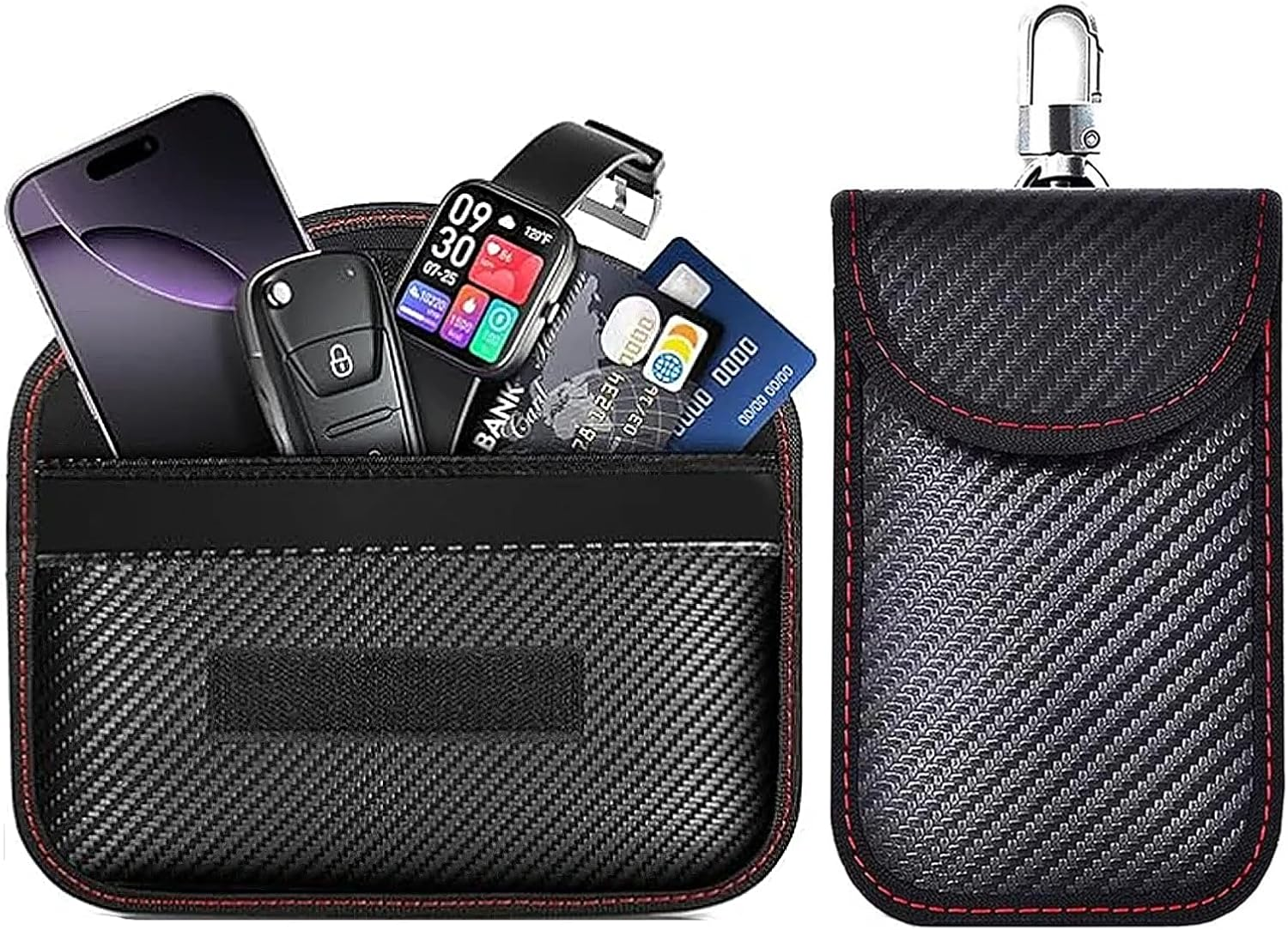 Faraday Pouch for Car Key RFID Blocker Bag Carbon Fiber Waterproof Key Holder Signal Blocking anti Theft Key Fob Protector Black 2 Sizes Medium Large image number 3