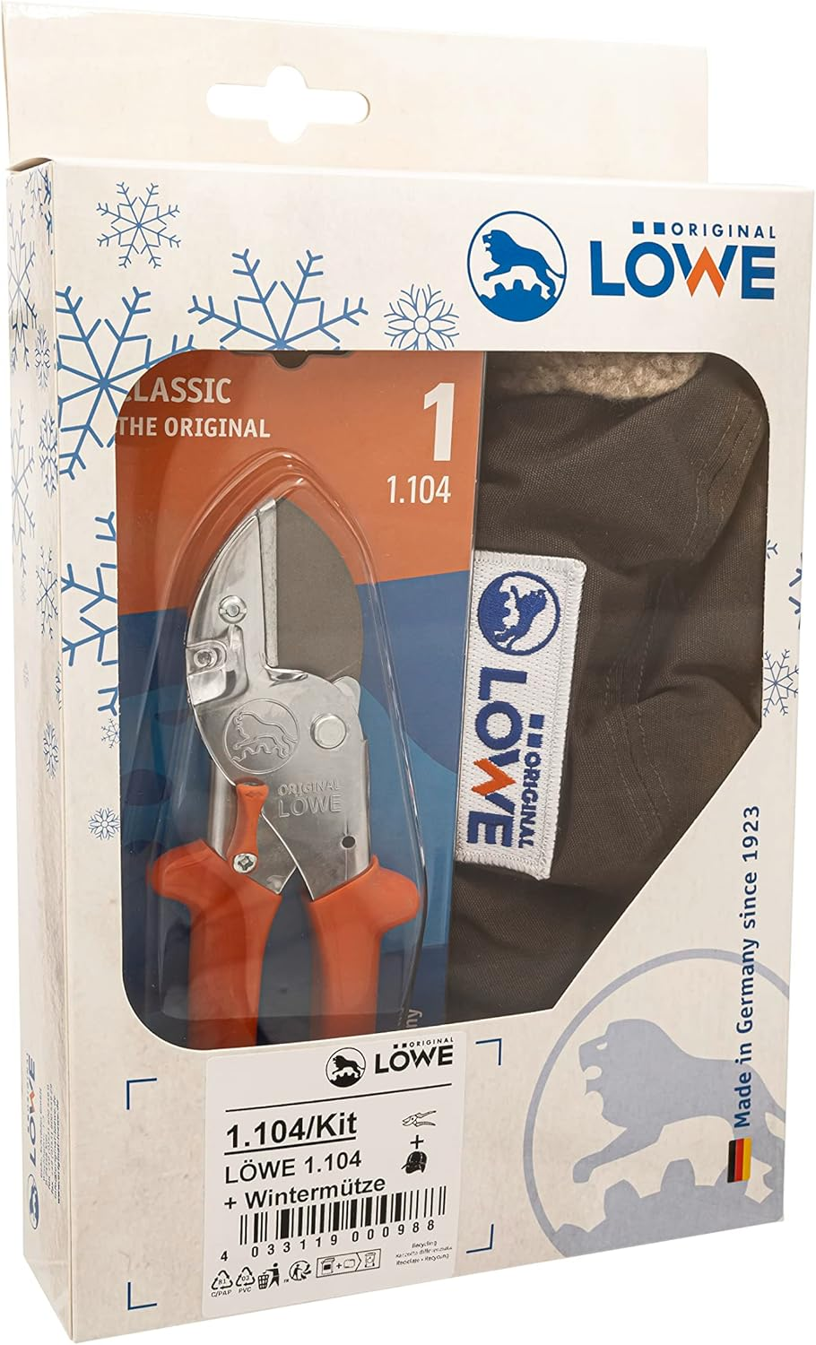 Original L&Ouml;WE 1 Professional Anvil Secateurs 1.104 with Stainless Steel Blade and Non-Stick Coating & Warm Lined Winter Hat, Ideal for Winter Gardening image number 1
