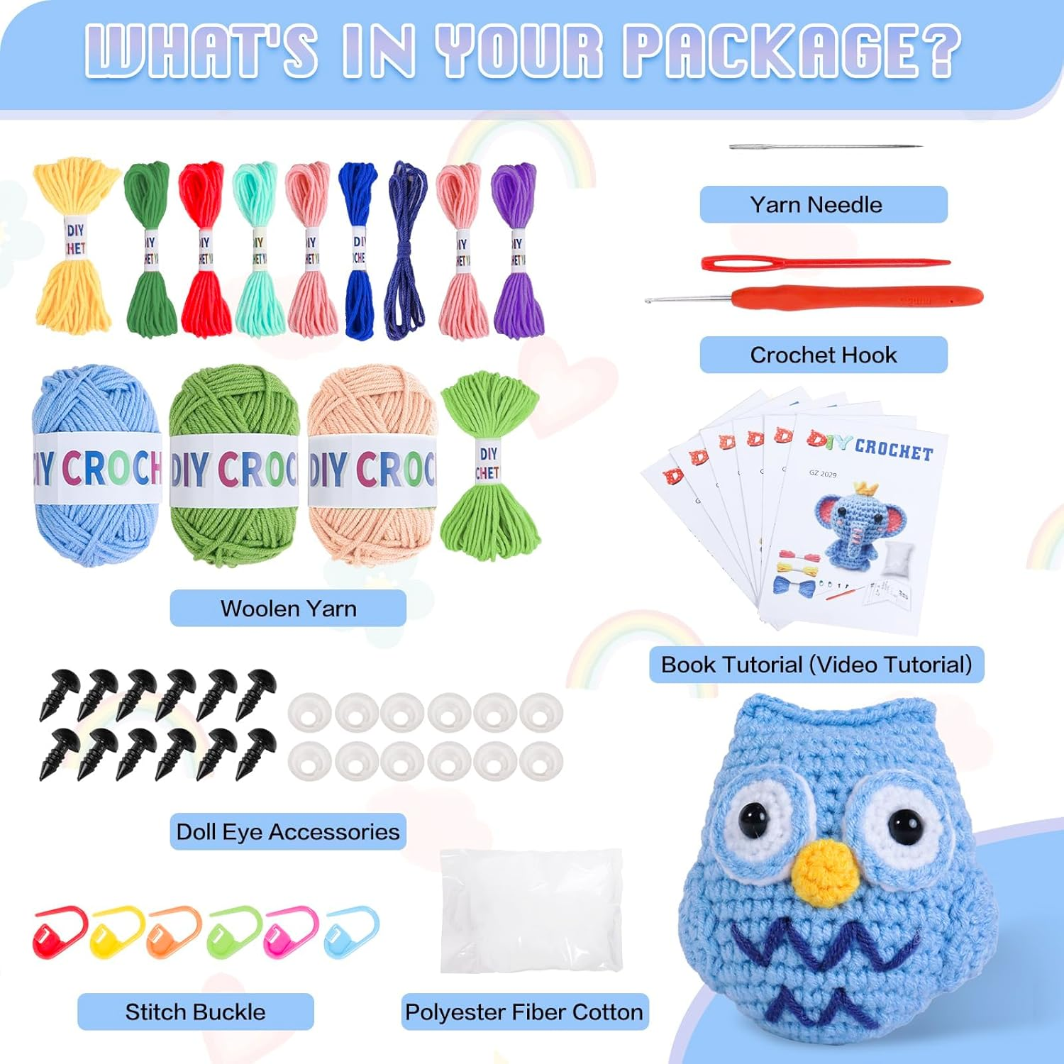 ZOCINS Crochet Animal Kit for Beginners, 6 Pcs DIY Knitting Kit for Beginners Kids Adults, Complete Crochet Starter Set to Make 6 Cute Animals with Step-By-Step Video Tutorials image number 4