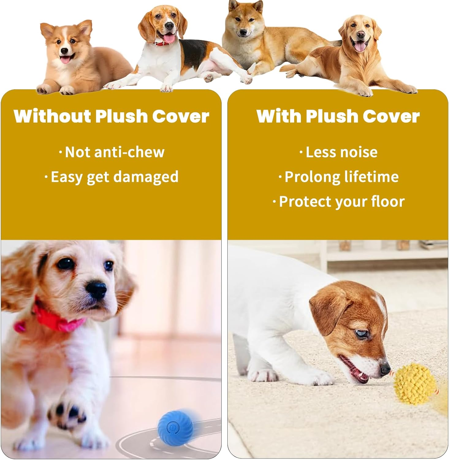 VCCLFSIA Interactive Ball for Dogs, Automatic Moving Dog Toy Ball with Plush Cover for Dogs and Cats, Rechargeable Self-Rolling Ball Dog Toys to Keep Them Busy image number 2