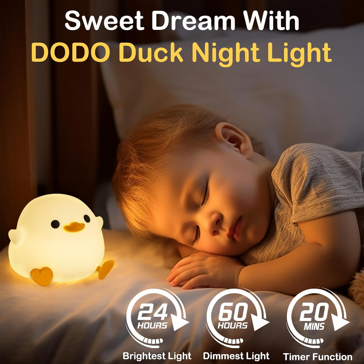 Anywin Dodo Duck Night Light, Silicone Duck Lamp, Dimmable Children'S Room Night Light, Rechargeable LED Bedside Lamp with 20 Minute Timer, Gifts for Boys, Girls image number 1