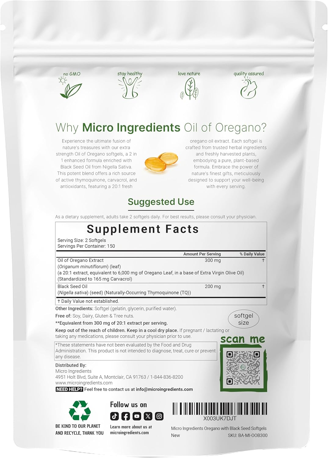 Micro Ingredients Oil of Oregano Softgels 6000Mg per Serving, 300 Count | 2 in 1 Formulated with Black Seed Oil 200Mg, 4X Strength Carvacrol & Thymoquinone | Plant Based, Non-Gmo & Immune Support image number 4
