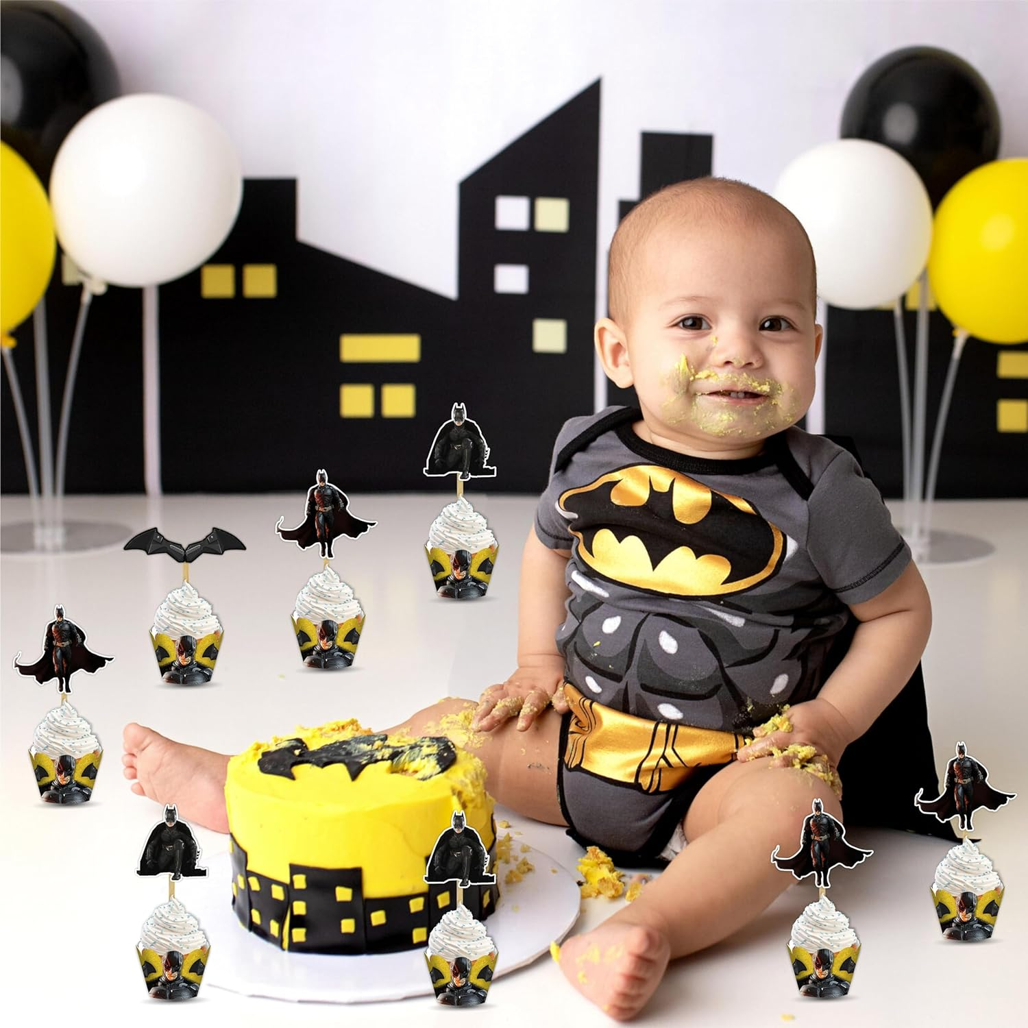 Seyal Btman Cupcake Toppers &ndash; Bold & Fun Superhero Decorations &ndash; Perfect for Btman Themed Birthday Parties, Kids Events & Superhero Celebrations image number 1