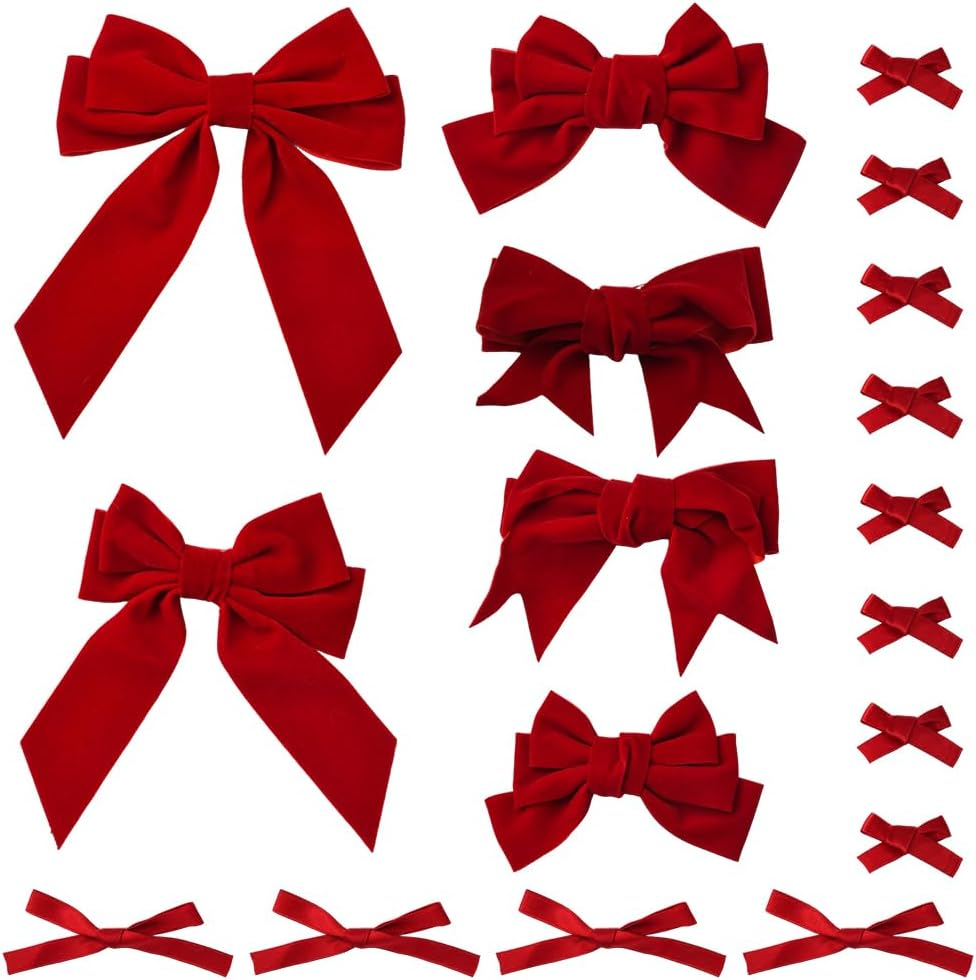 SOFPLATE 1 Box 8 Styles 26 Pieces Coquette Hair Clips with Bow Red Coquette Bows Soft Silky Ribbon Cute Aesthetic Bow Clips for Women Gifts Party Wedding Home Daily Hair